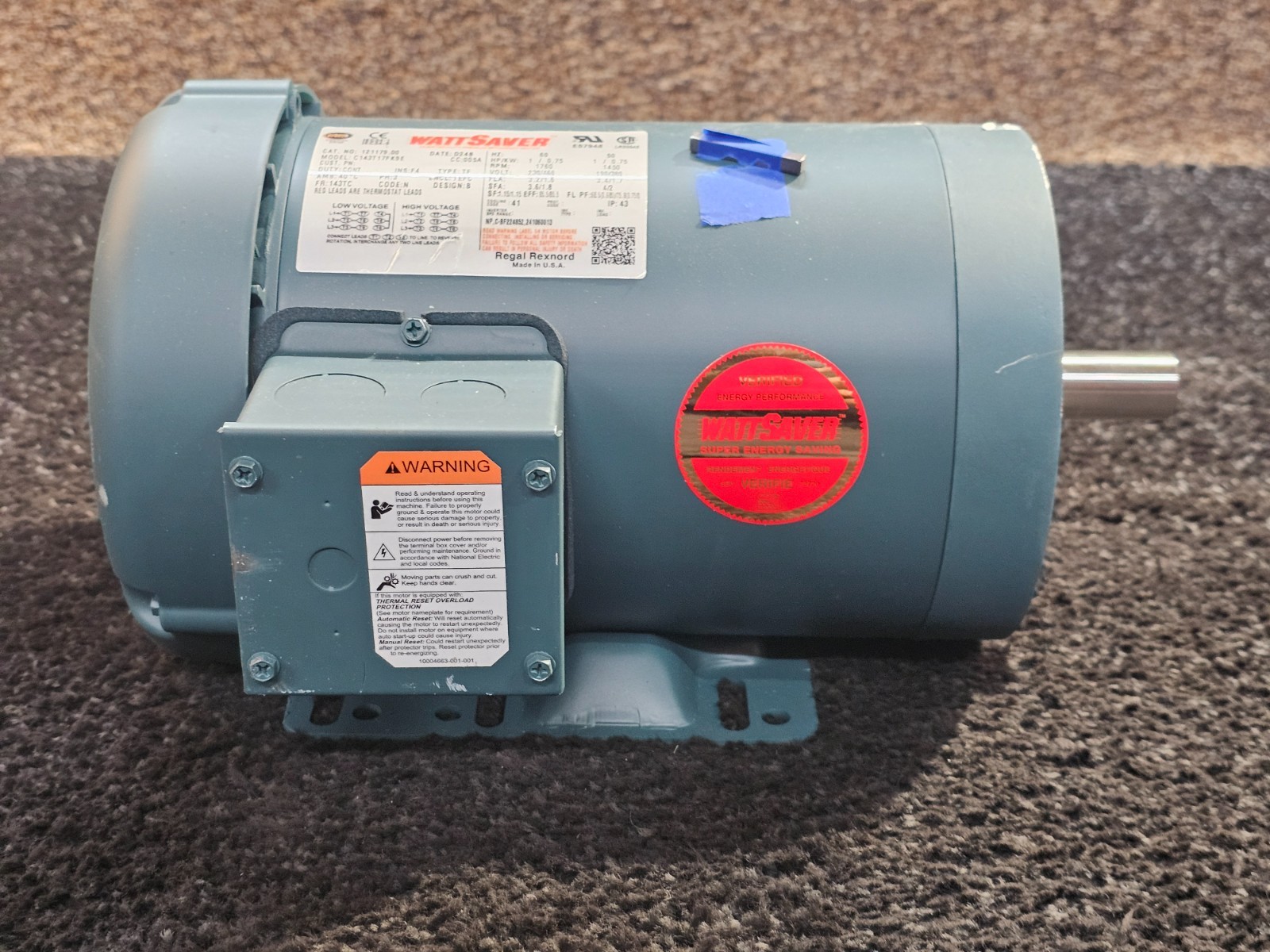 WattSaver 121179.00 Electric Motor C143T17FK9E 3ph 1hp 208-230/460V 1760/1450rpm
