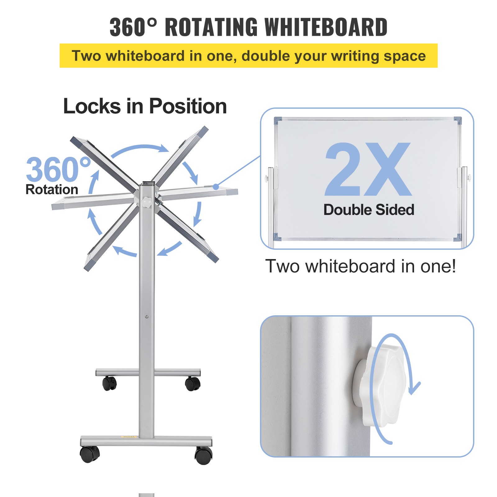 Uimoso Mobile Dry Erase Board Magnetic Whiteboard w/Stand 36″ x 24″ Double Sided