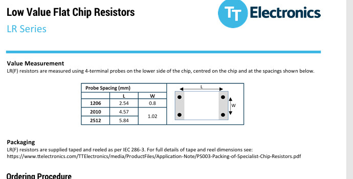[1x] LR 1206 TT Electronics 50mΩ 1/2W 1% TK100 Low Value Flat Chip Resistor SMD