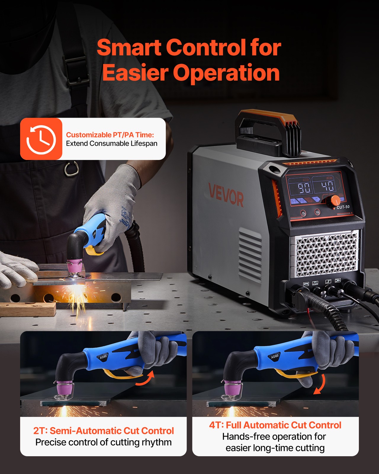 VEVOR Plasma Cutter 50A Non-Touch Pilot Arc Plasma Cutting Machine 110V/220V