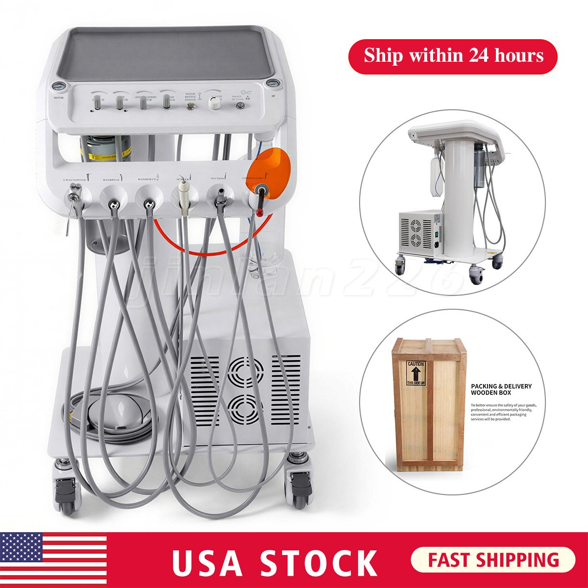 Portable Dental Unit w/ Air Compressor Curing Light Scaler 4H Handpieces