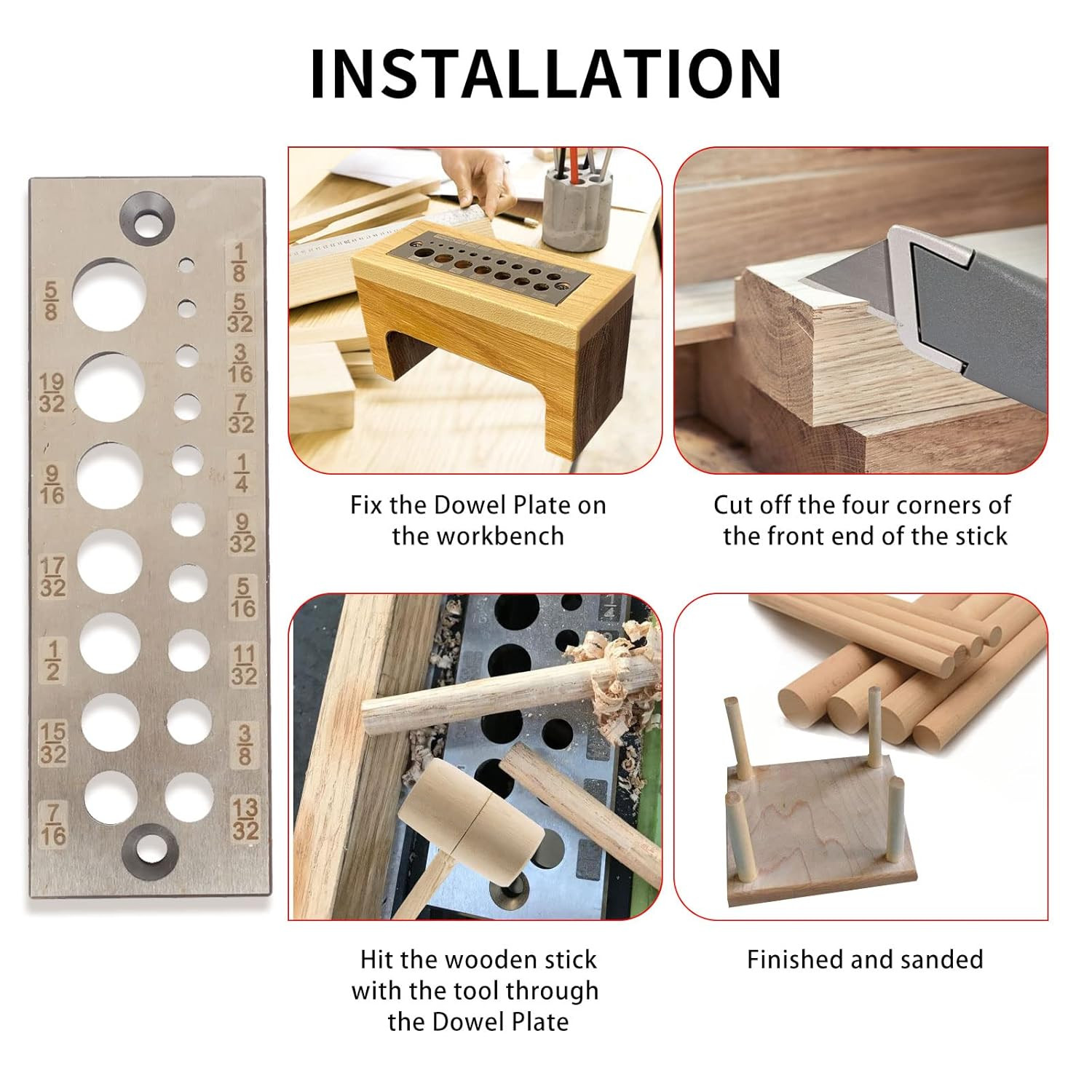 A2 Steel Dowel Plate for Softwoods and Hardwoods, 17 Holes, High Speed Steel