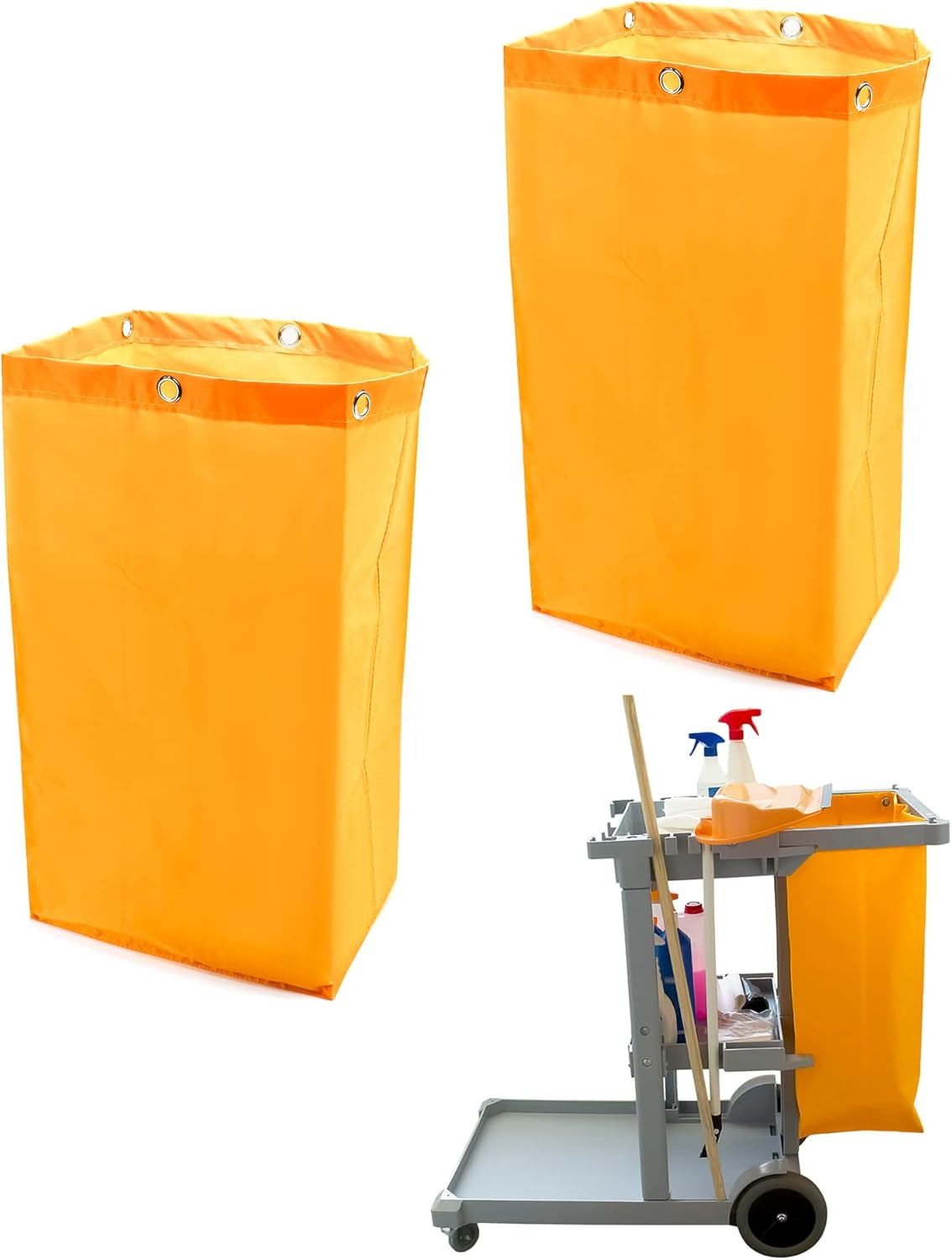 24 Gallon Janitorial Cart Bags Waterproof Yellow Oxford Replacement 2 Pack Hotel