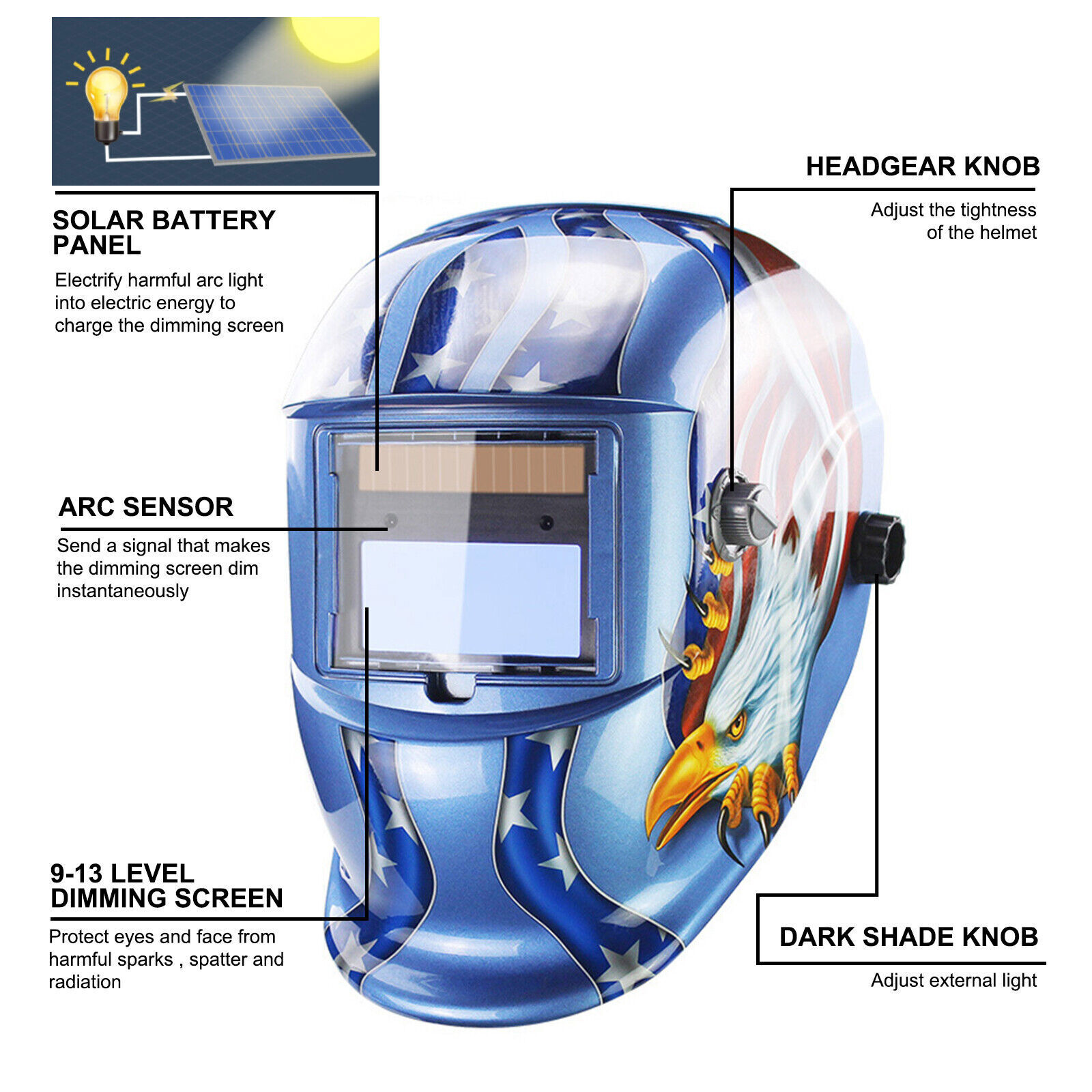 Solar Welder Helmet True Color Auto-Darkening Welding Helmet Arc Tig Mig Weld