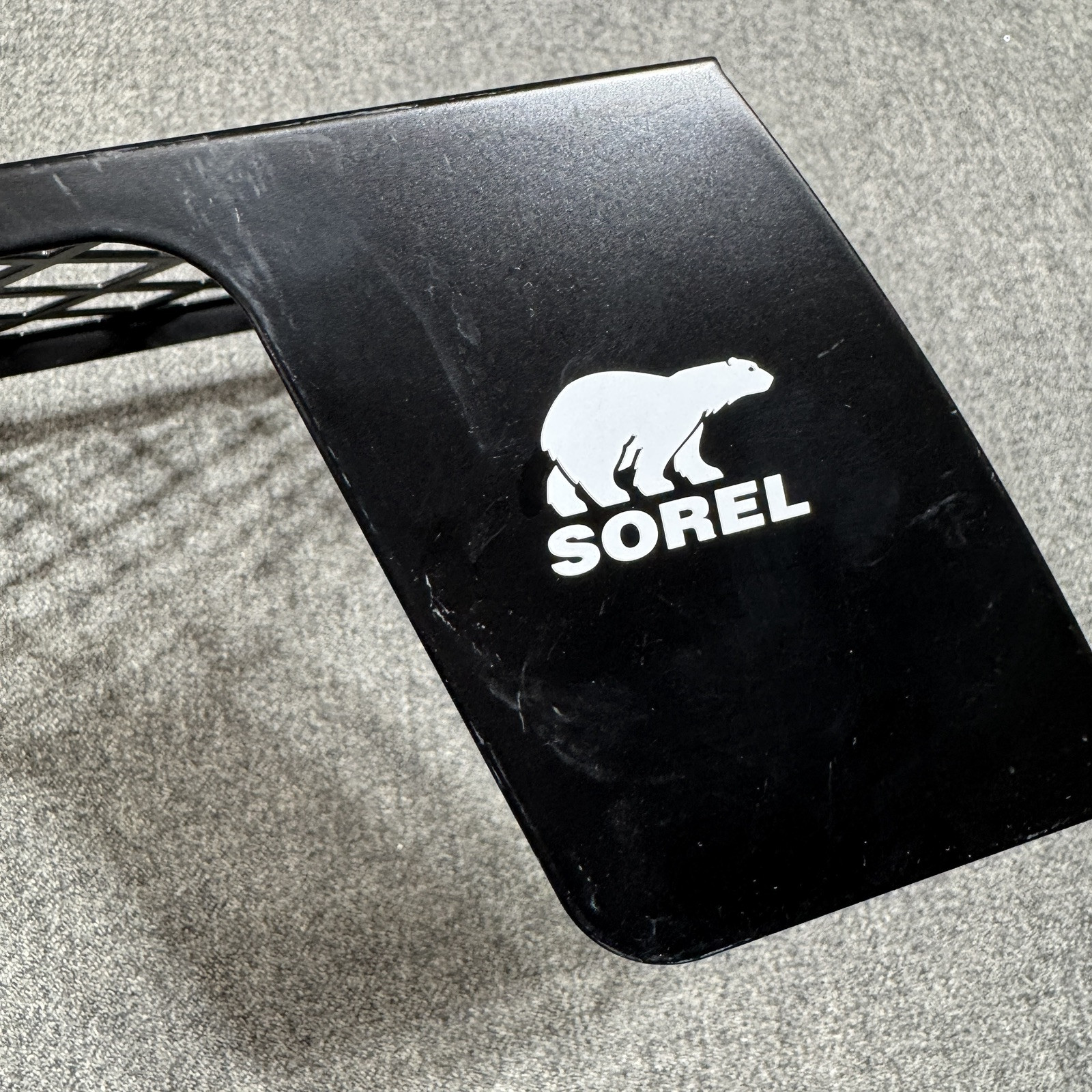 Sorel Shoe Stand Store Display Metal Black Grate Top Retail Graphic Logo