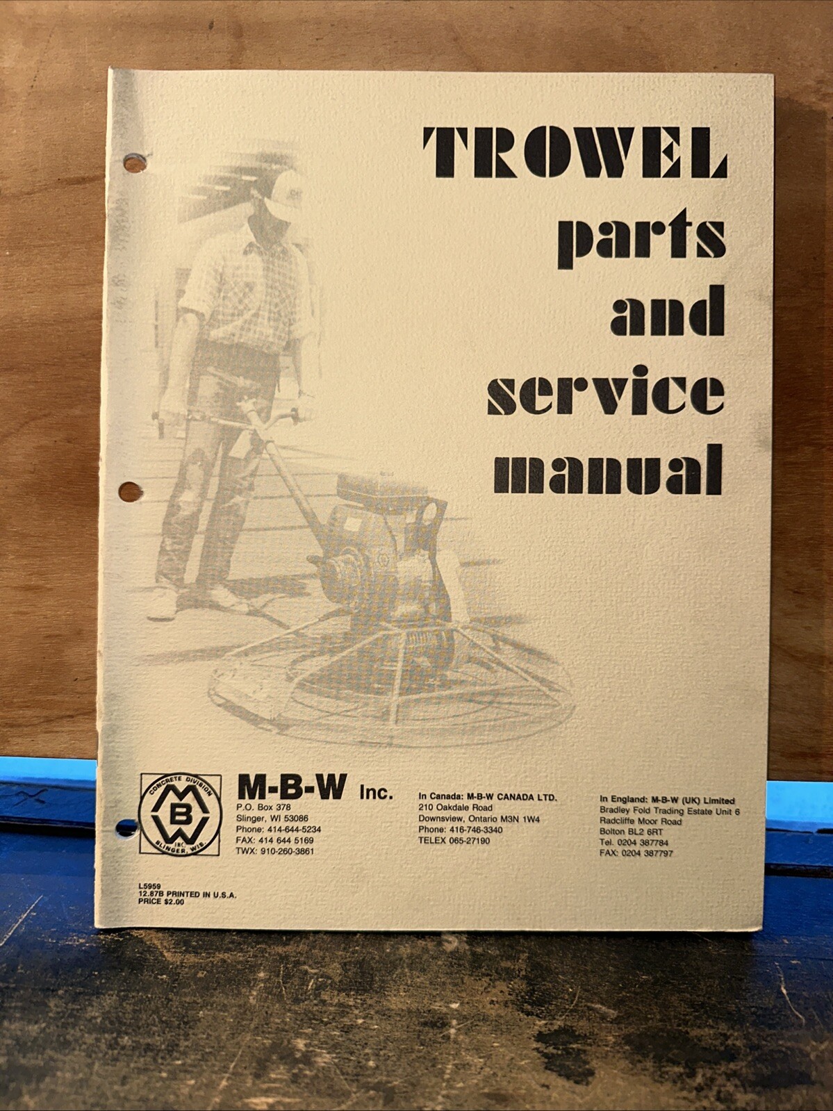 M-B-W ( Parts List & Service Manual ) Trowel Concrete Finishing Machine #2