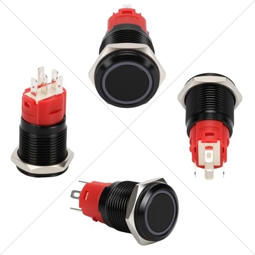 16mm Momentary Push Button Switch 12V DC Green LED 0.63in Black Shell