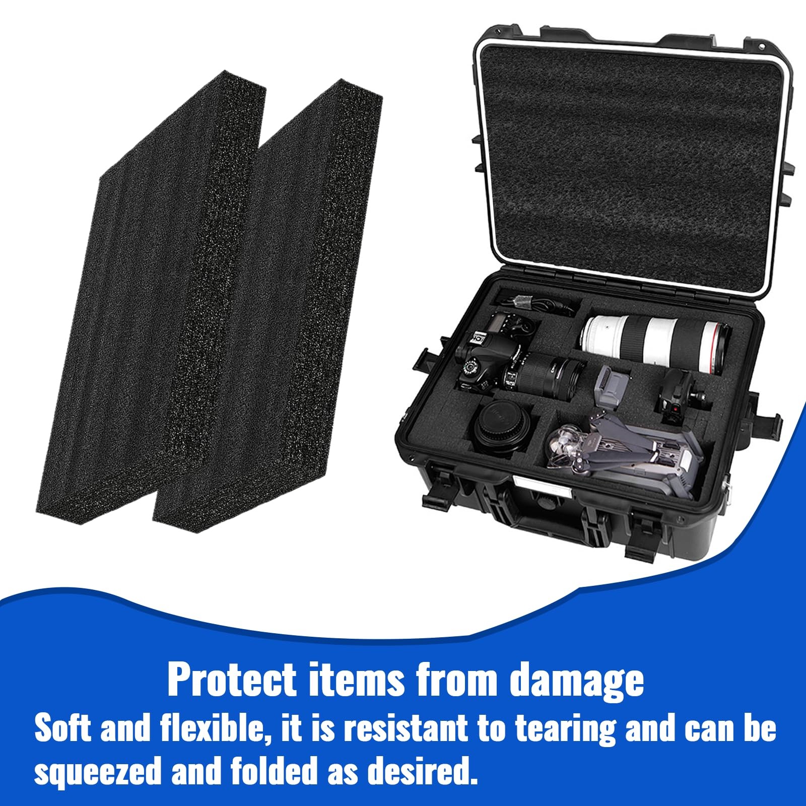 2 PCS 16x12x2 Inch Polyurethane Foam Inserts Black Craft Packing Case Sheets