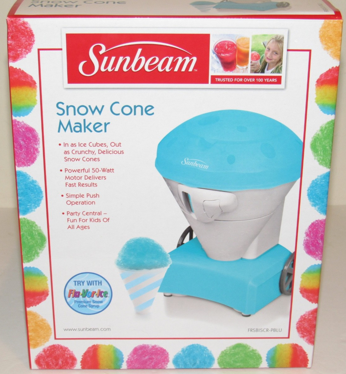 Sunbeam Snow Cone Maker Blue Portable Mini Fun Electric Ice Shaver NEW