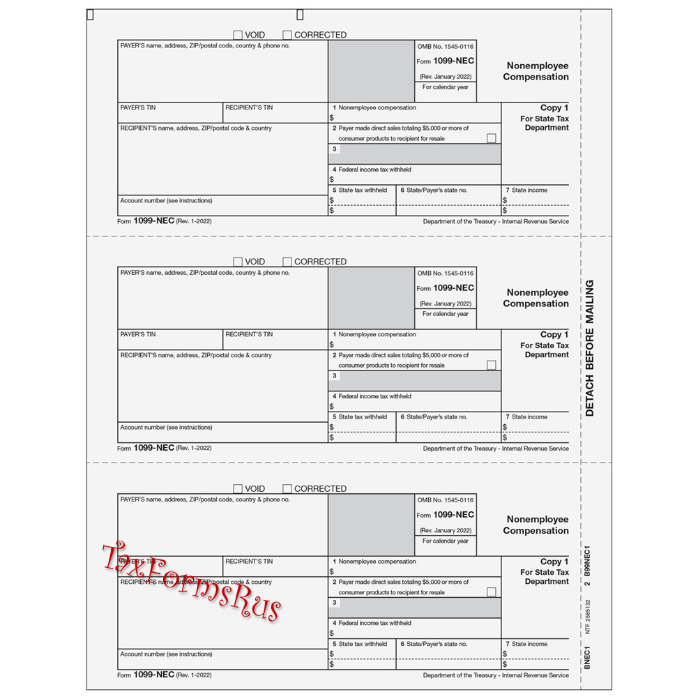 2024 IRS Tax Form 1099-NEC Laser 6 recipients+(1)1096 #NECS405 – 3UP 4pt NO Env