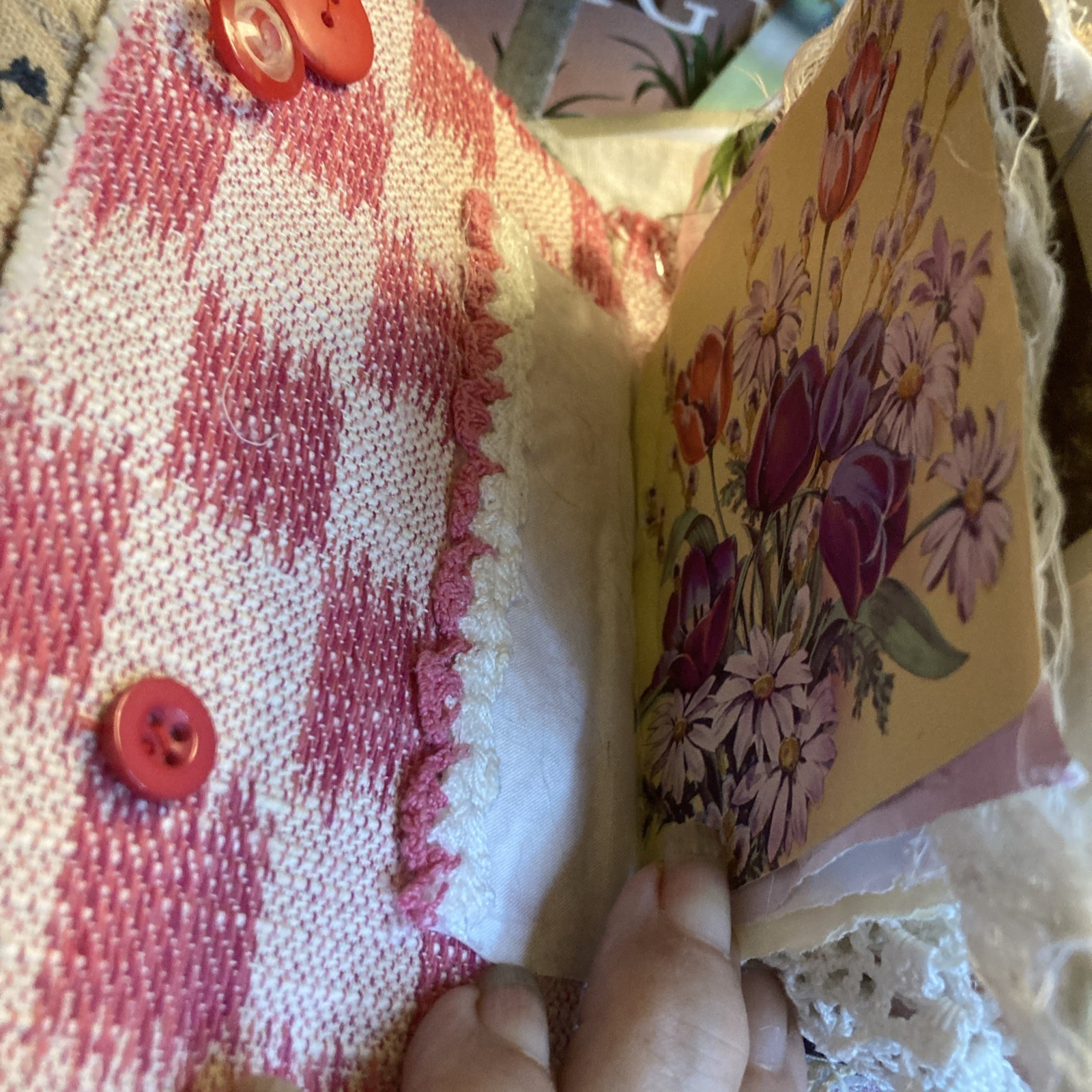 Junk Journal- Grungy, Textile Postcard
