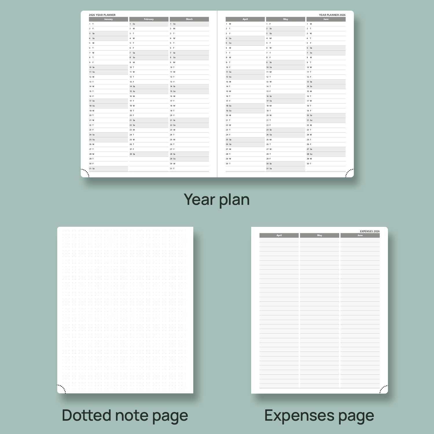 Poprun Vertical Weekly Planner JAN 25 – DEC 25, LARGE 8,5′ x 10,5″ Pacific Green