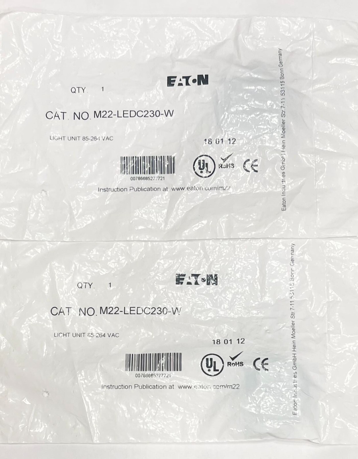 (LOT OF 2) EATON M22 LEDC230 W Light Unit 85-264VAC M22-LEDC230-W