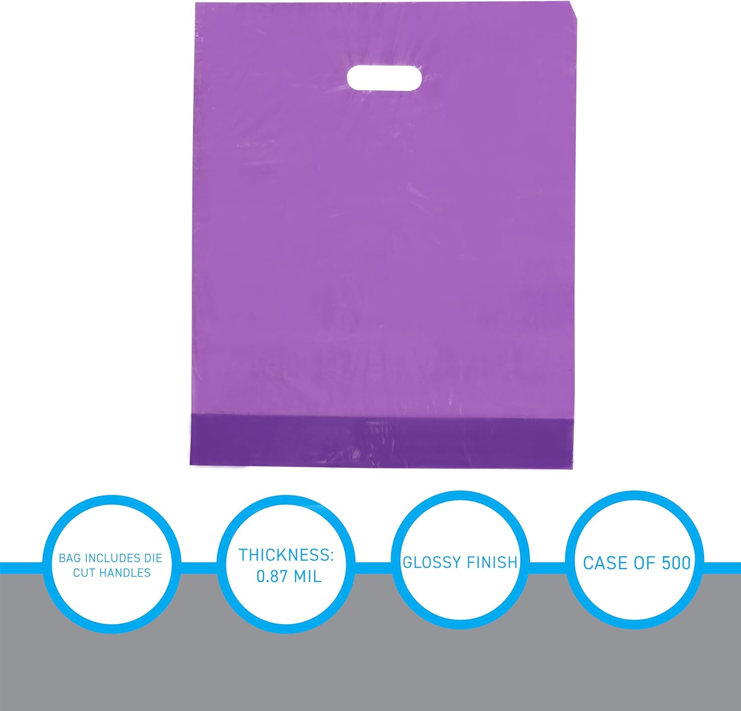 Plastic Bags 500 Purple Shopping Merchandise Die Cut Handles 15 x 18″ x 4″