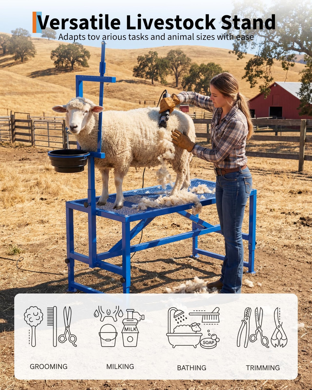 600Lbs Goat Stand with Feed Bin, Goat Milking Livestock Stand for Sheep Trimming