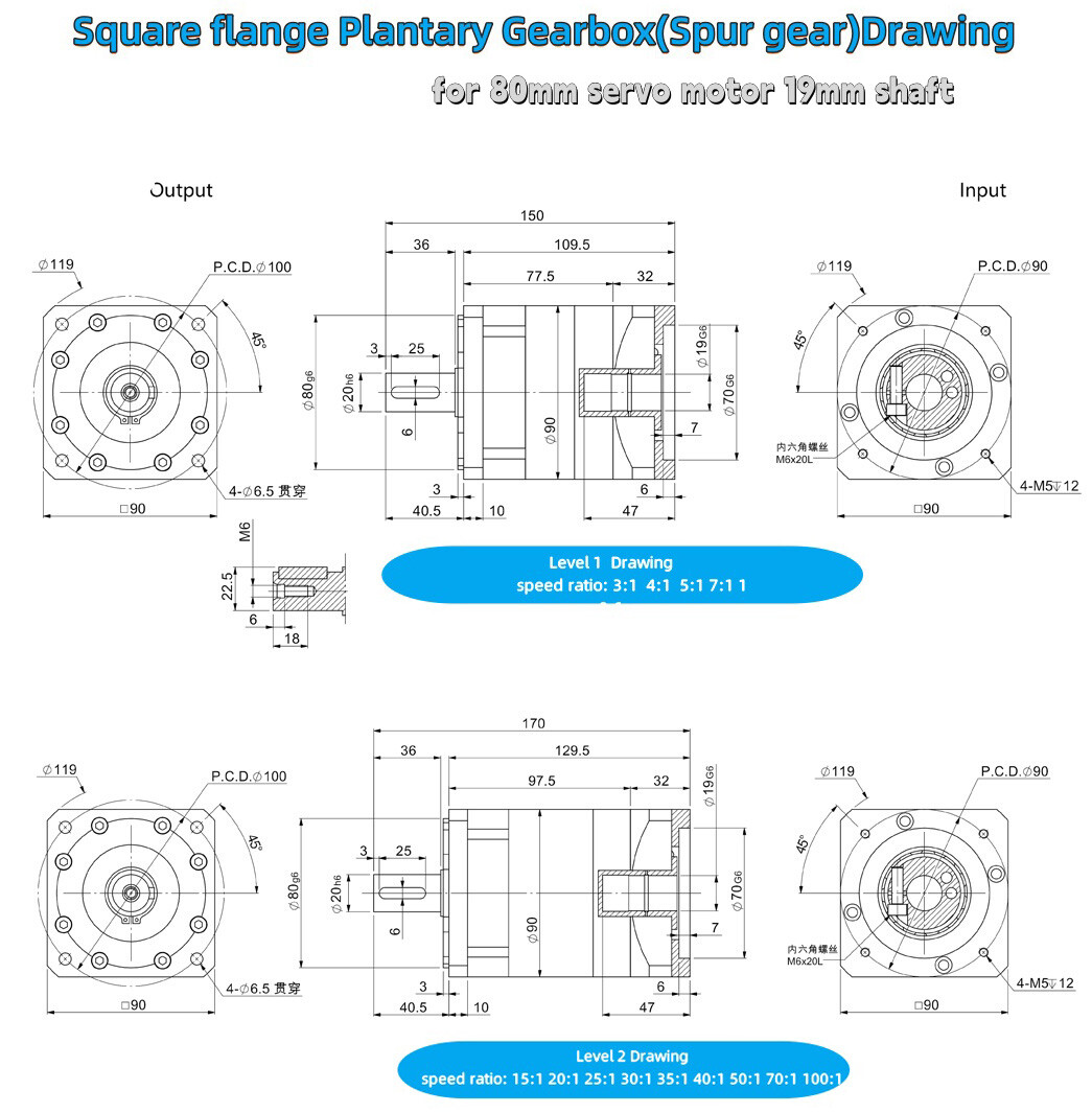 Precision Planetary Gearbox Reducer 7arc-min for AC 80mm Servo motor 19mm input