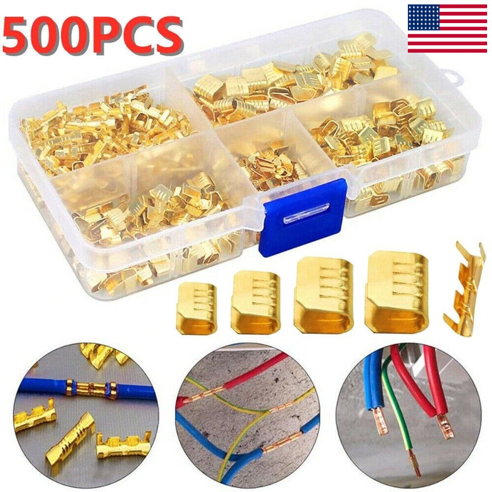 500 Pcs U Shape Copper Terminals Crimp Kit – Non-Insulated Assortment Wire Cable