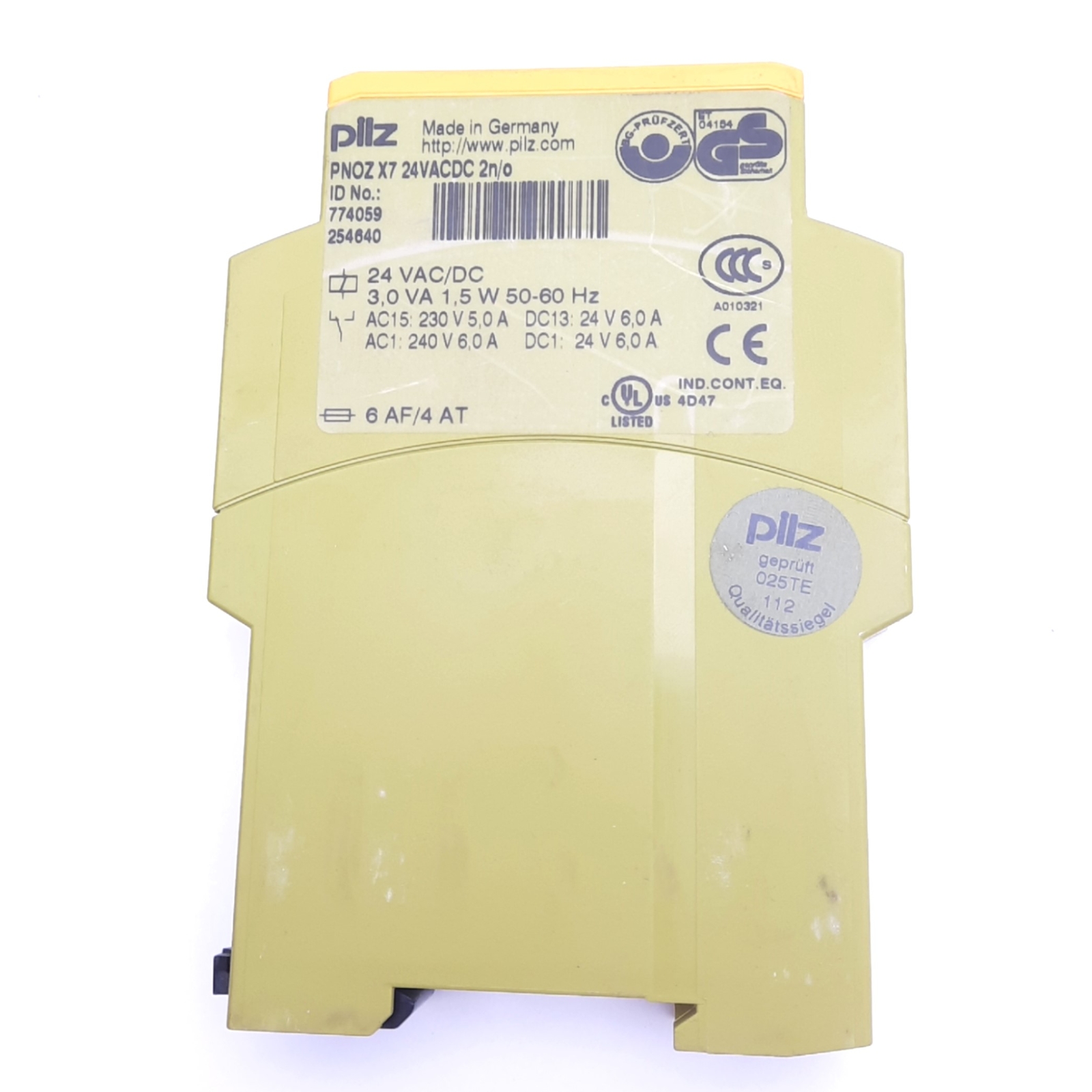 Pilz PNOZ X7 24VACDC 2n/o 774059 Safety Relay, 2 N.O., 240VAC 6A, 24VAC/DC Coil