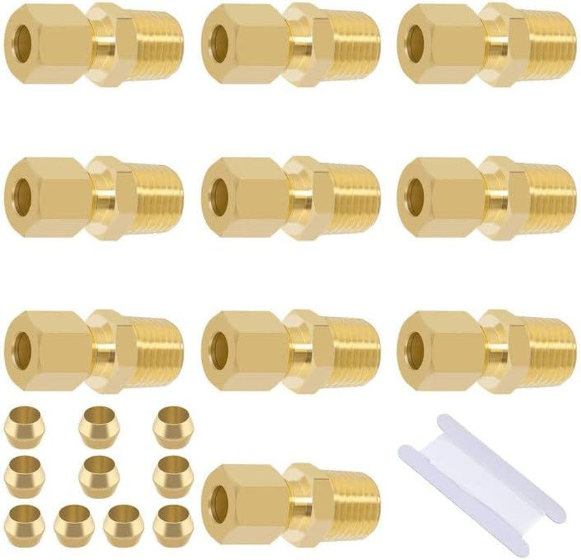 Brass Compression Tube Fitting, 10 PCS 1/4″ OD X 1/4″ NPT Male Compression Union