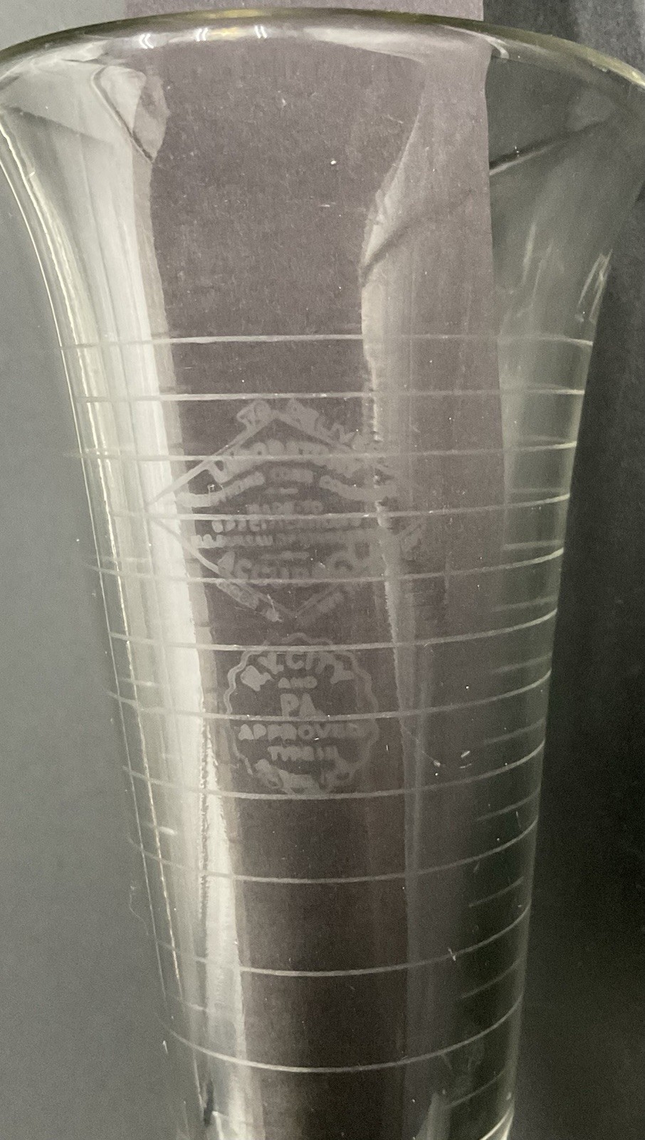 VTG Armstrong Cork Company Laboratory 60cc Etched Glass Beaker Footed 5.25”