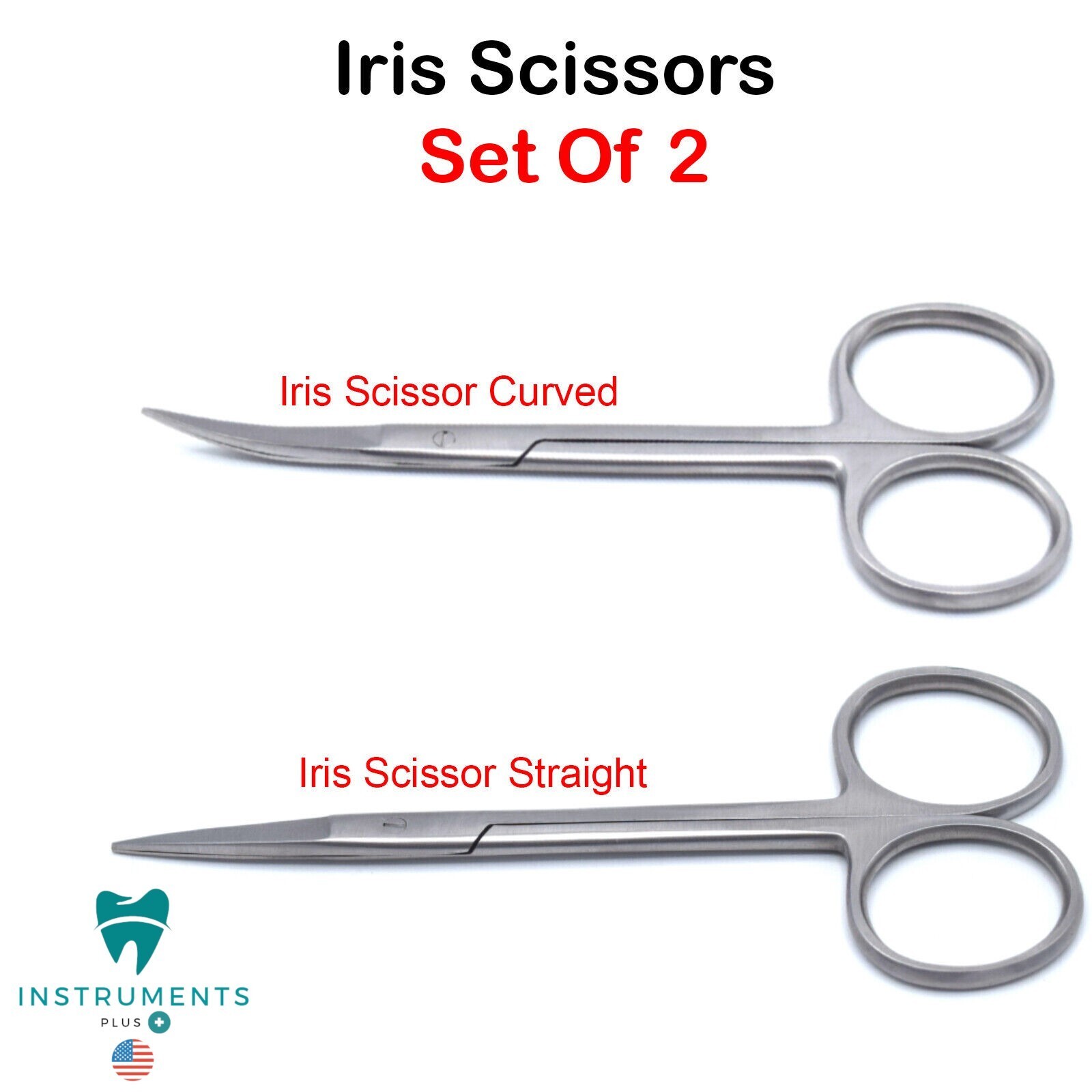 2 pcs Iris Scissor 4.5″ Curved and Straight O.R. Grade Surgical Instrument