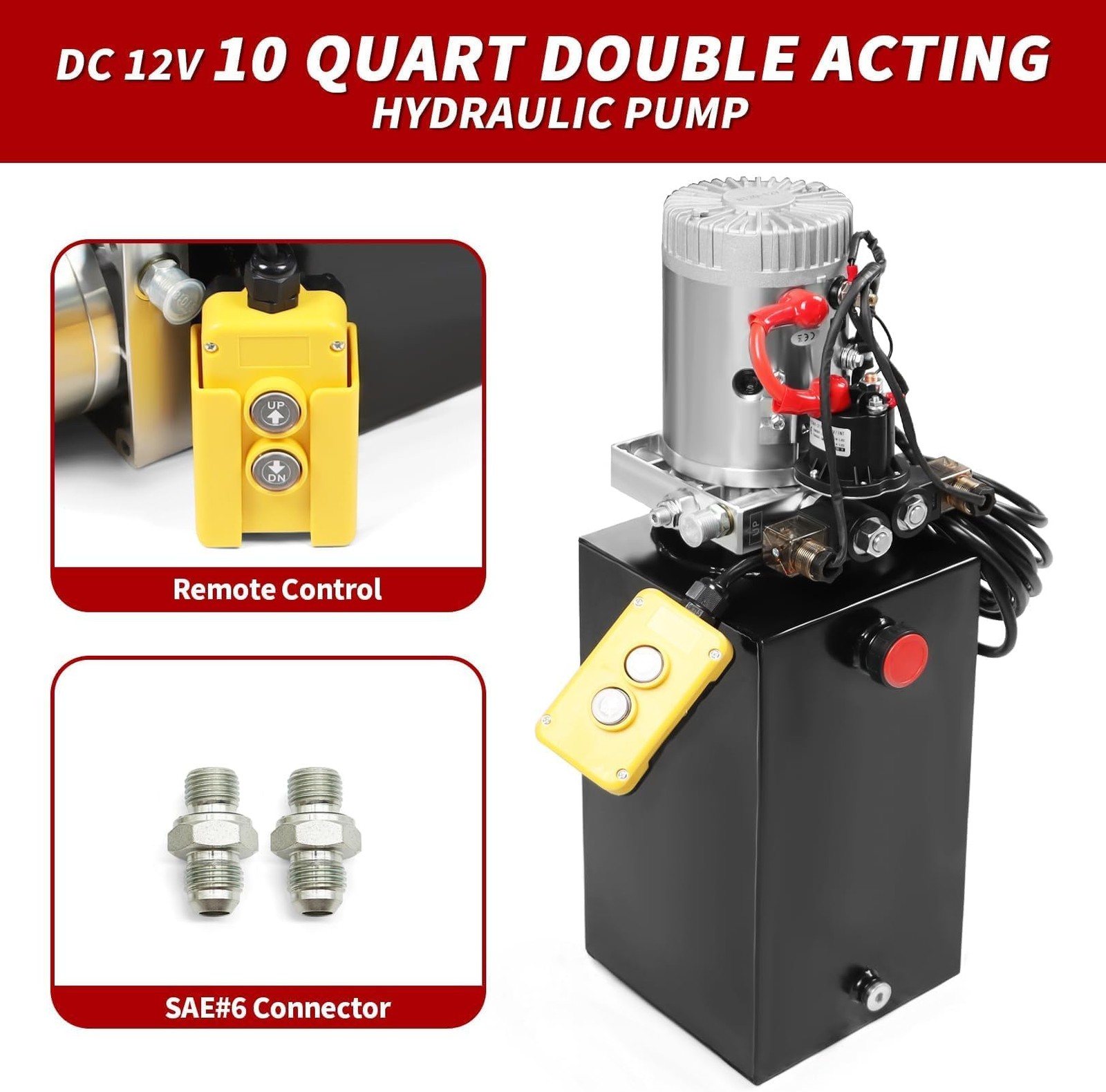 Nakkaa 12V DC Hydraulic Power Device 10 Quart Double Acting Hydraulic Dump Tr…