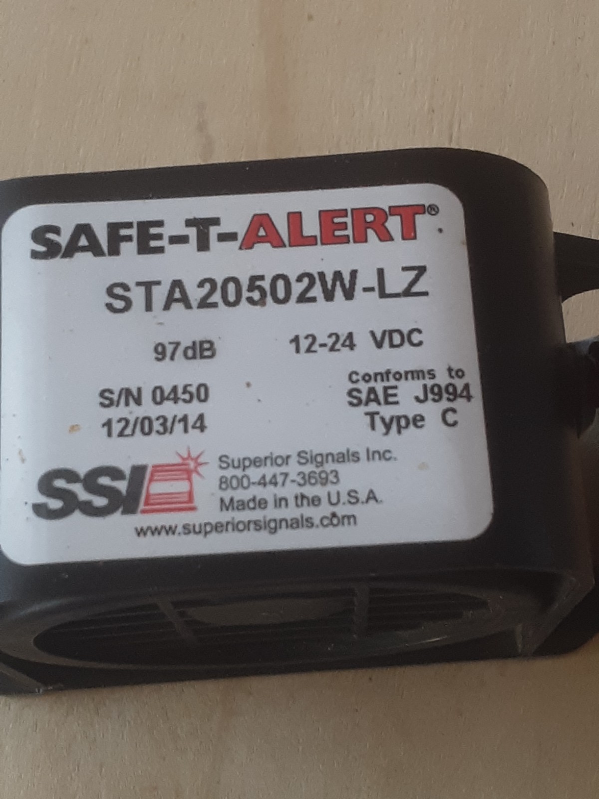 Safe-t-alert Backup alarm