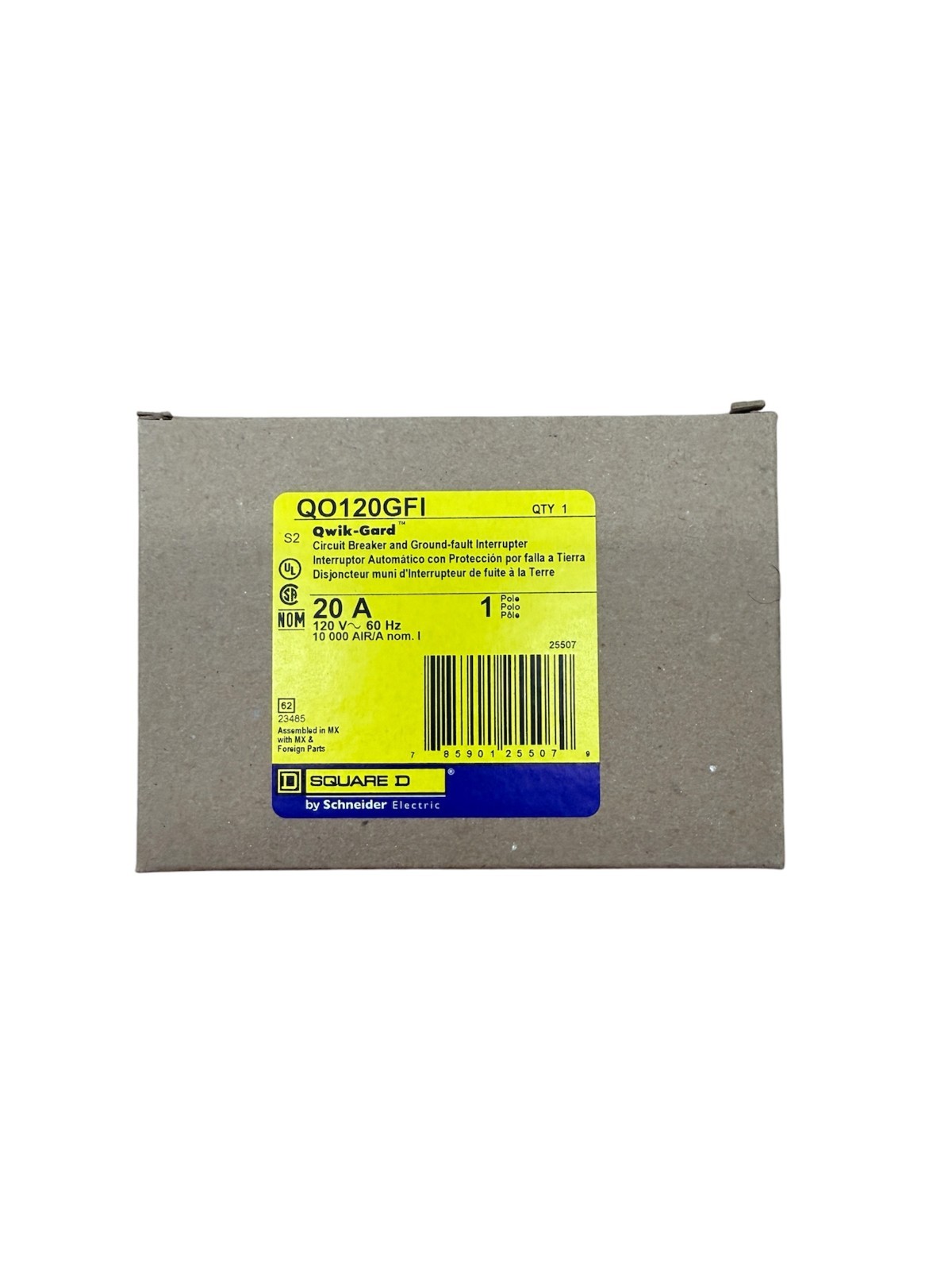 Square D QO120GFI 20A 1-Pole GFCI Circuit Breaker QO Ground Fault 120V