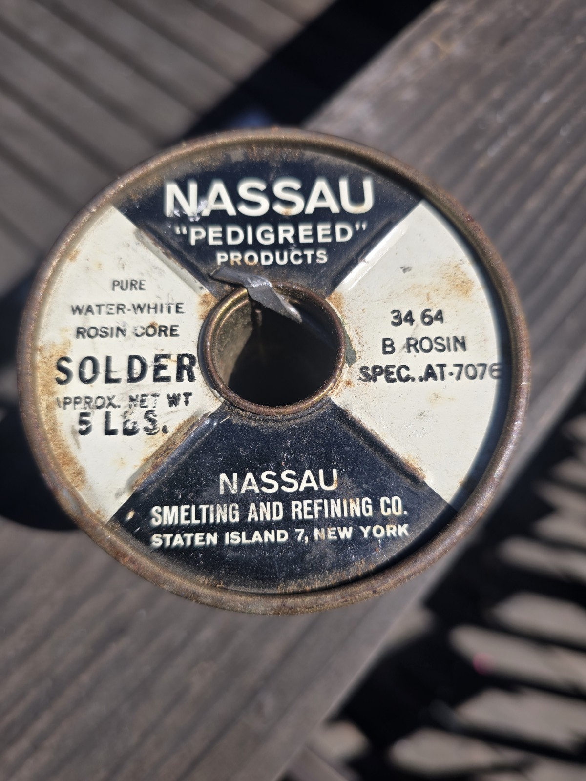 5 Ib. ROLL NASSAU SPEC AT 7076 PURE WATER WW ROSIN CORE SOLDER 34 64 2LB. 7 OZ.
