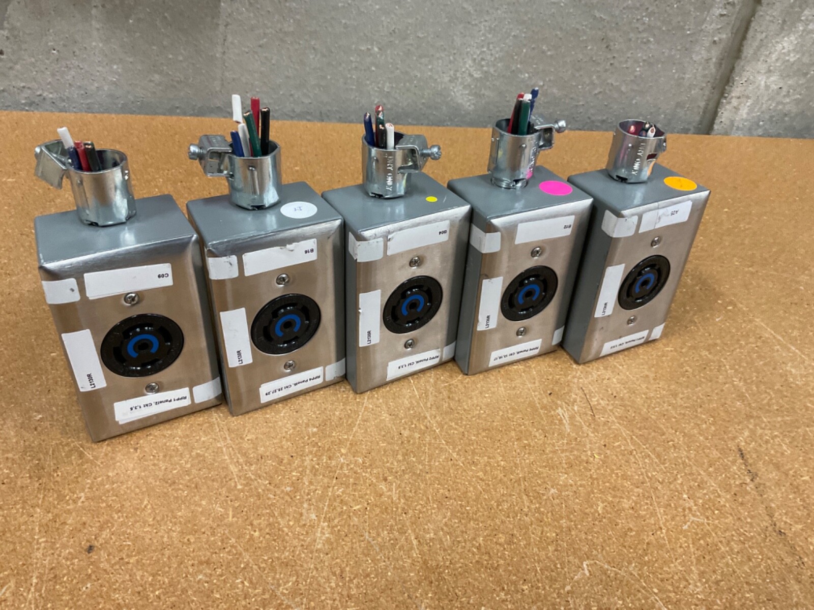 Lot of 5 Hubbell Receptacles 30A.120/208V.3øY L21-30R HBL2810 w/ Enclosures