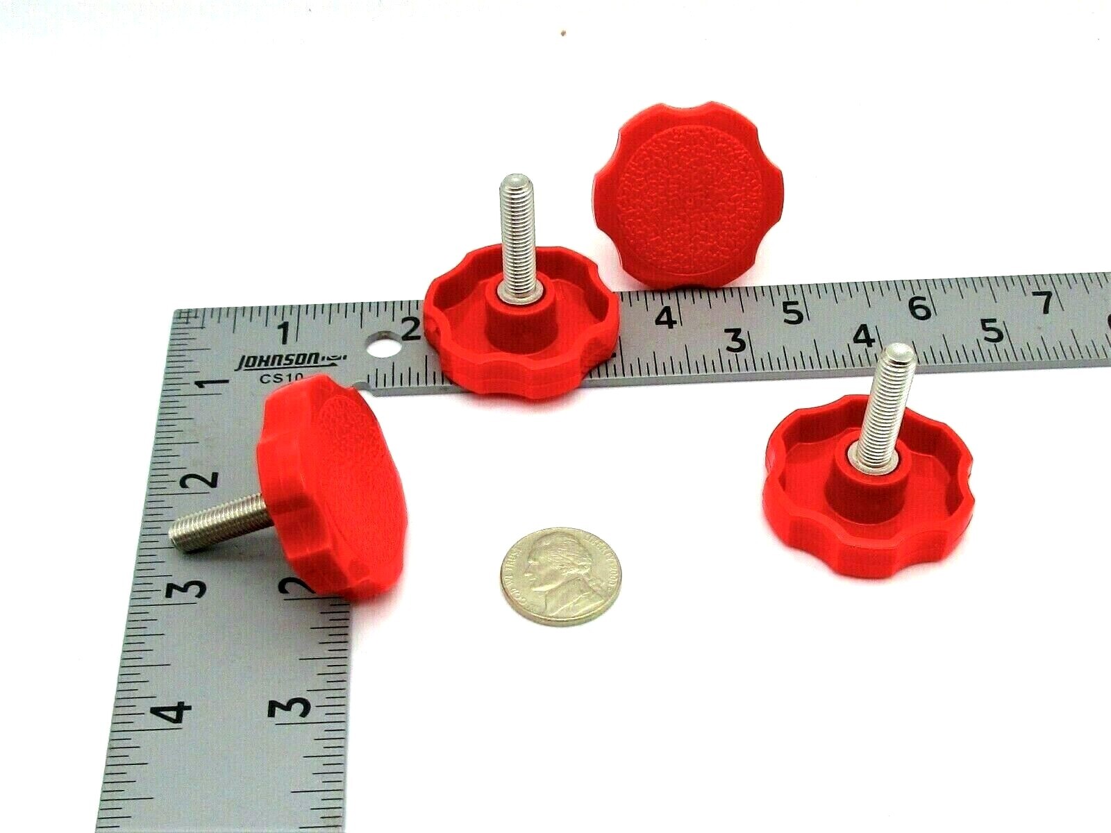 1/4-20 Red Male Clamping Knobs w Large Fluted 6 Lobe Knob Various Lengths & Qty