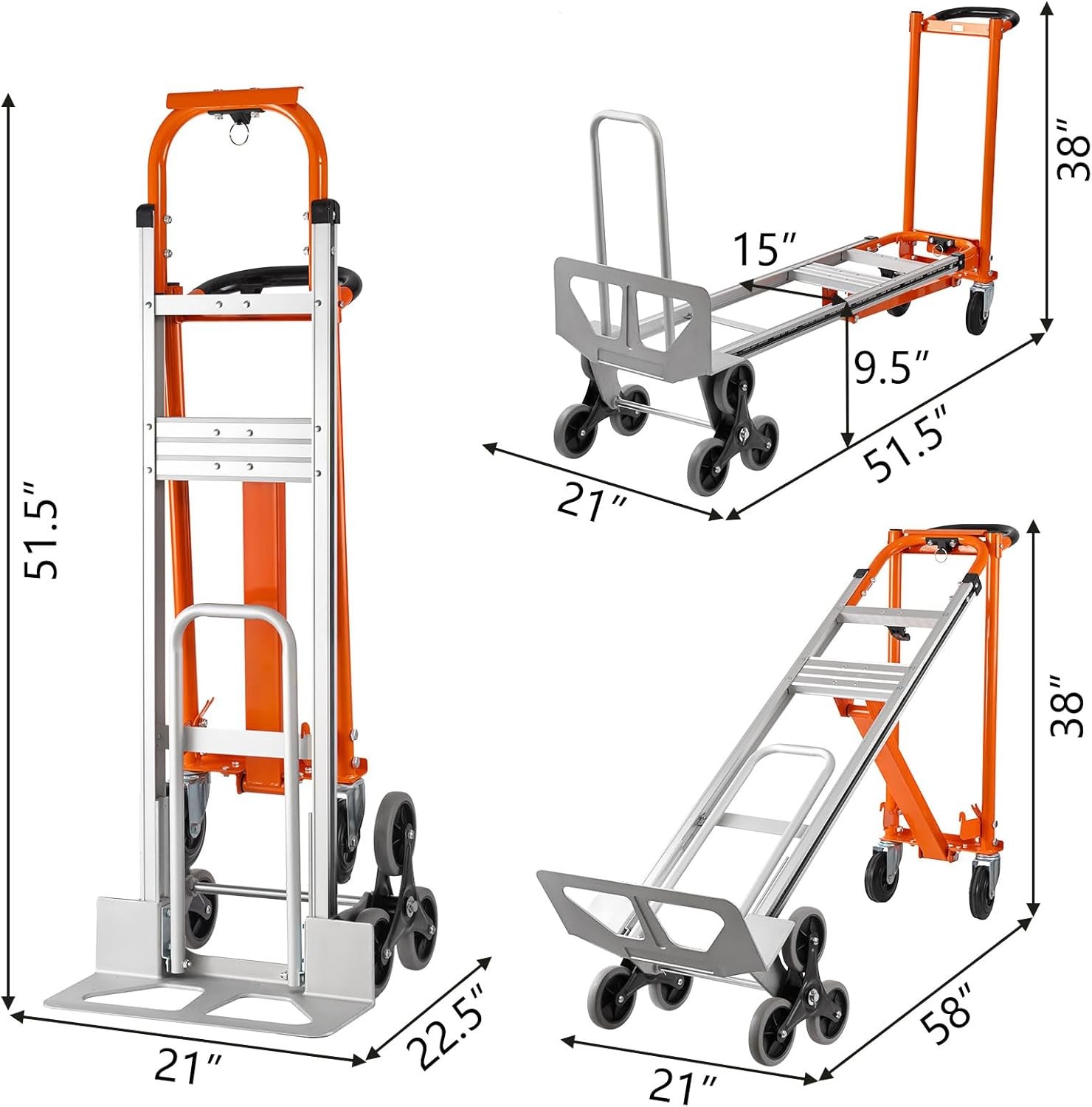 4 in 1 Aluminum Stair Climber Hand Truck Heavy Duty Climbing Cart Dolly 1000 Lbs