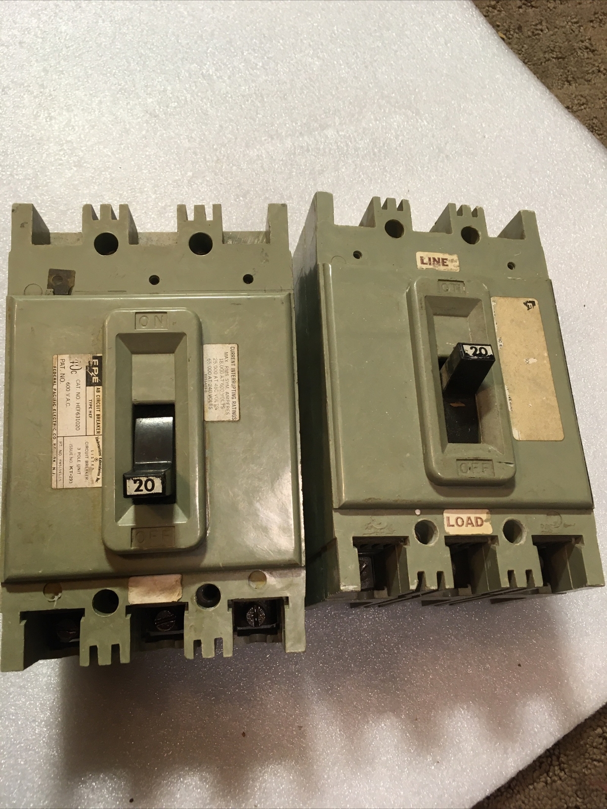 FEDERAL PACIFIC Electric HEF631020 20A 600V 3P CIRCUIT BREAKER WARRANTY