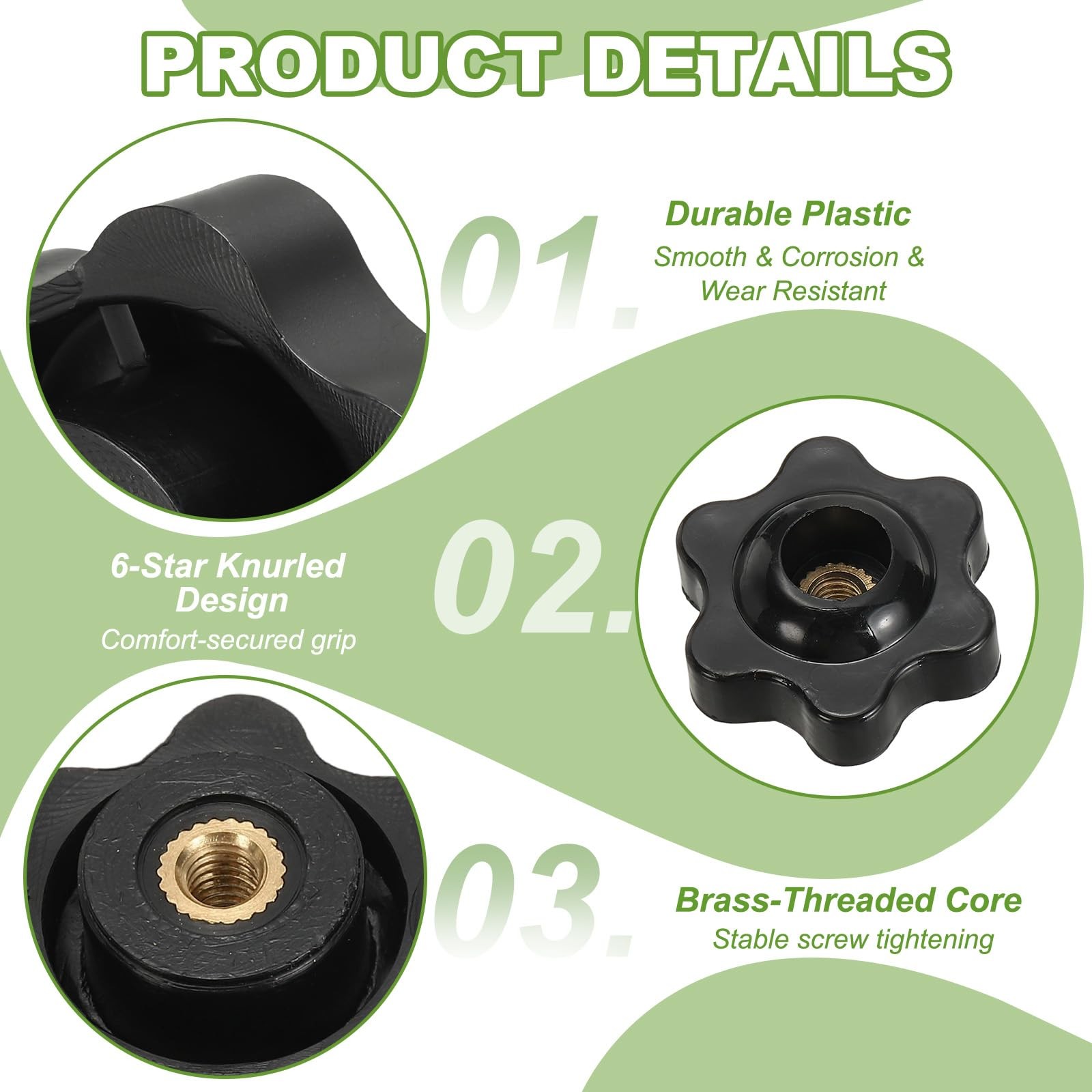 YELARXI Clamping Nuts Knob Plastic ScrewOn Brass Star Knobs Knurled M4 Female…