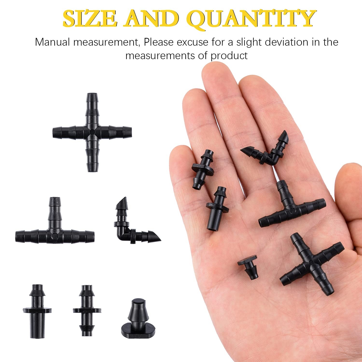280 Pcs Barbed Connectors Irrigation Fittings style 1, black|grey|white
