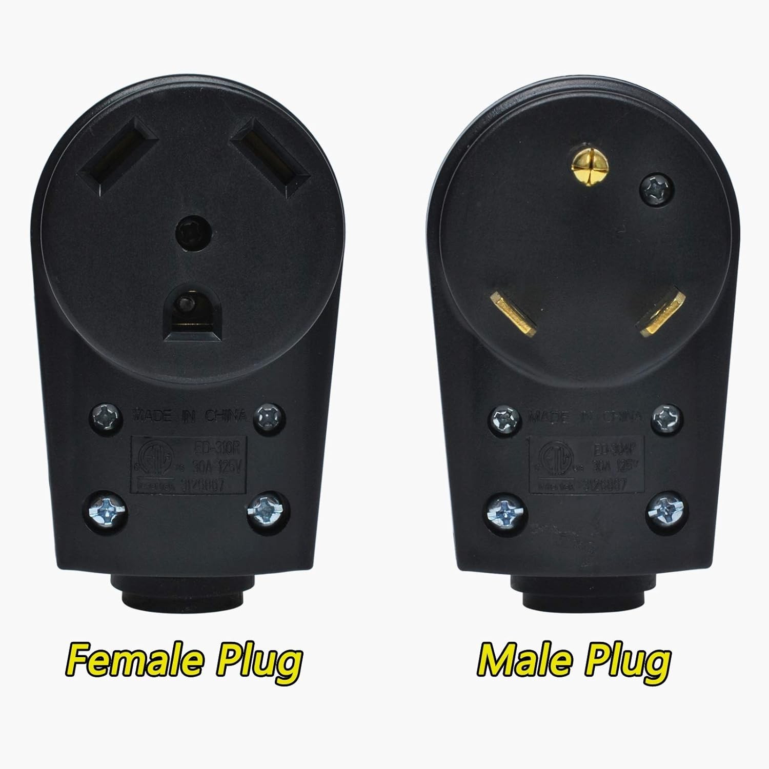 30 Amp RV Plug Male and Female Set, 2 Sets TT-30P/30R Receptacle, 125V Heavy Dut