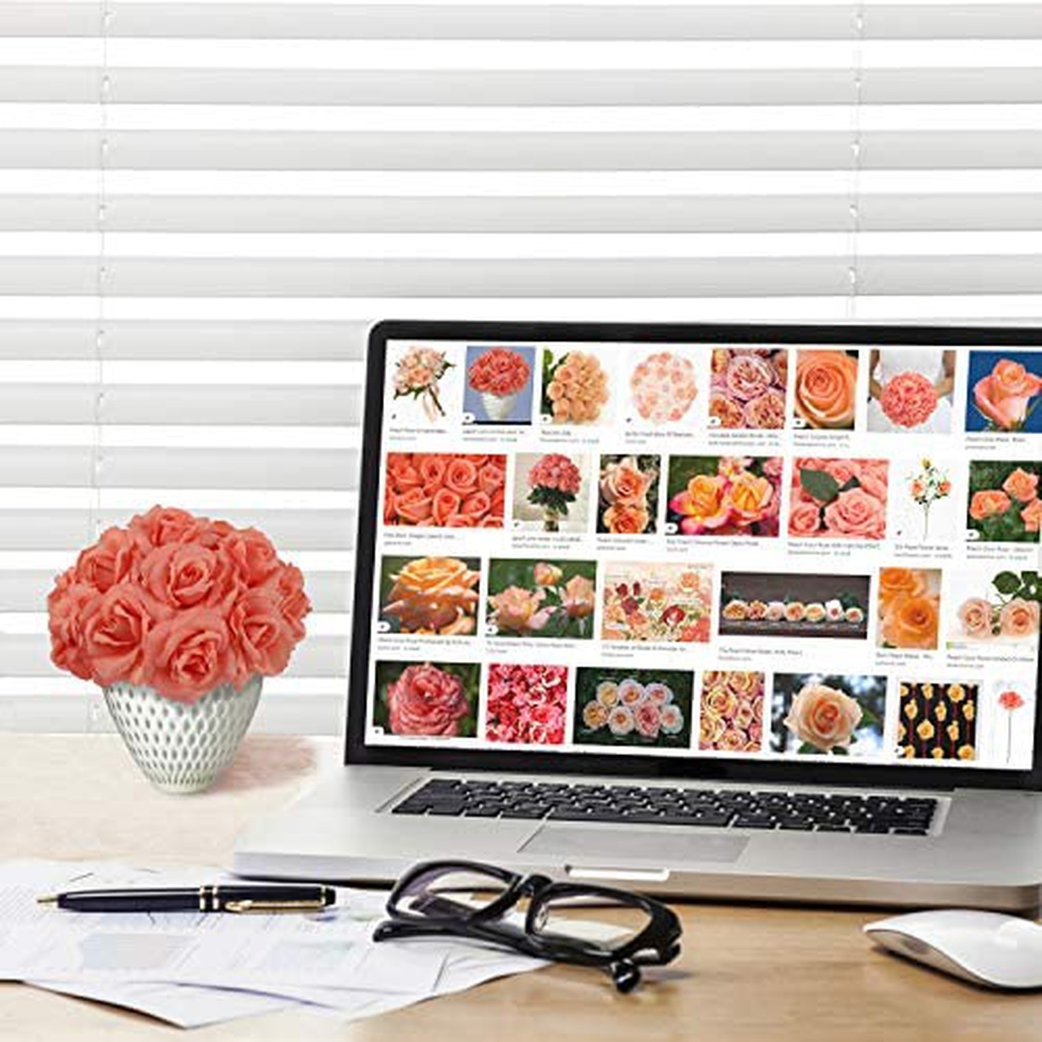 Larksilk 100-Pack Peach Silk Rose Picks � Real Touch Artificial Peach Roses w…