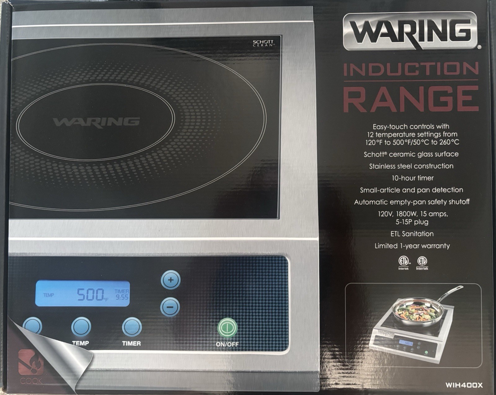 Waring WIH400X Commercial Induction Countertop Hot Plate, 1 Burner Electric