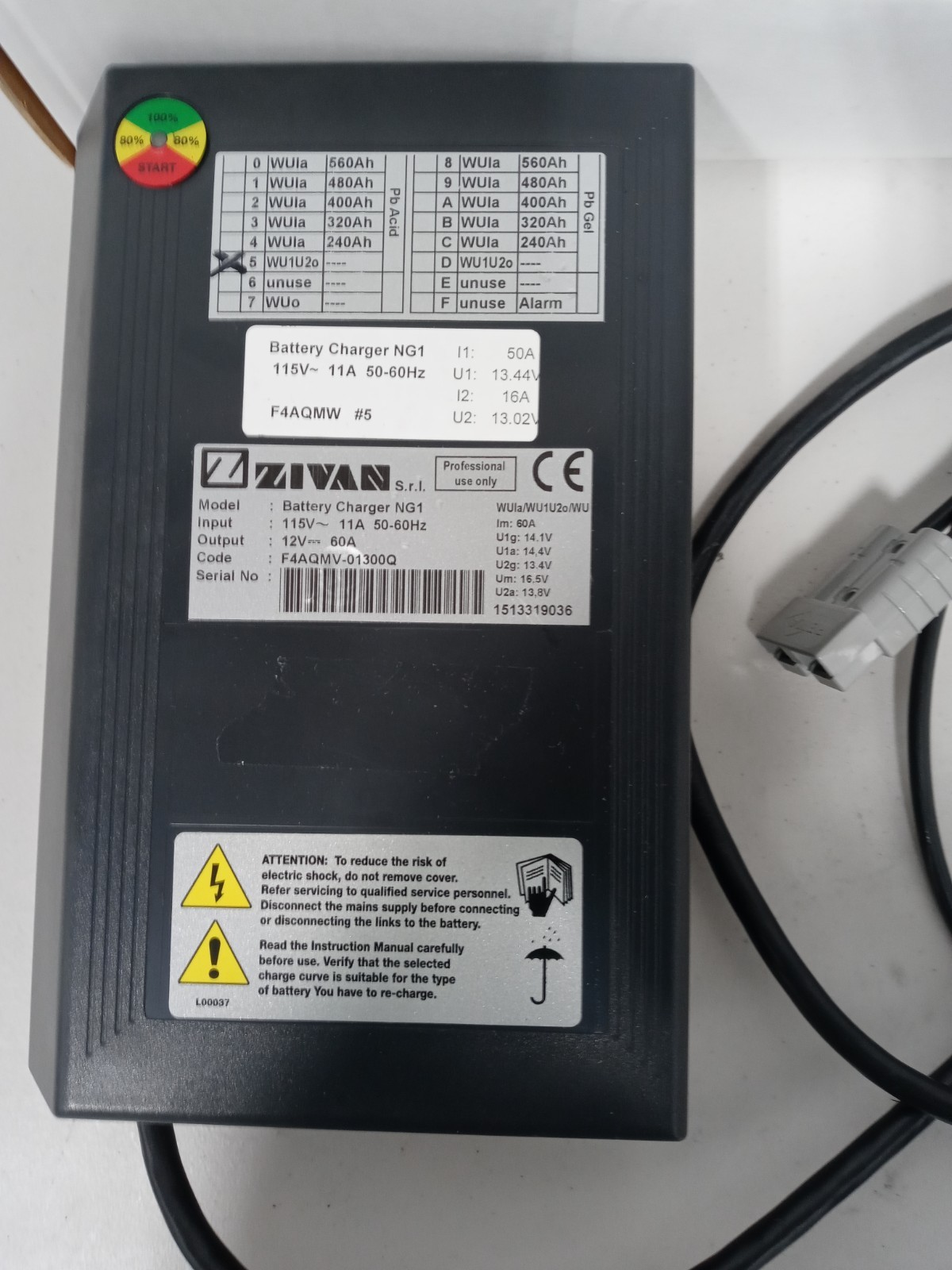 Zivan NG1 Battery Charger 115V – 11A 50-60Hz/12V – 60A 480AH / GEL / New w. Box