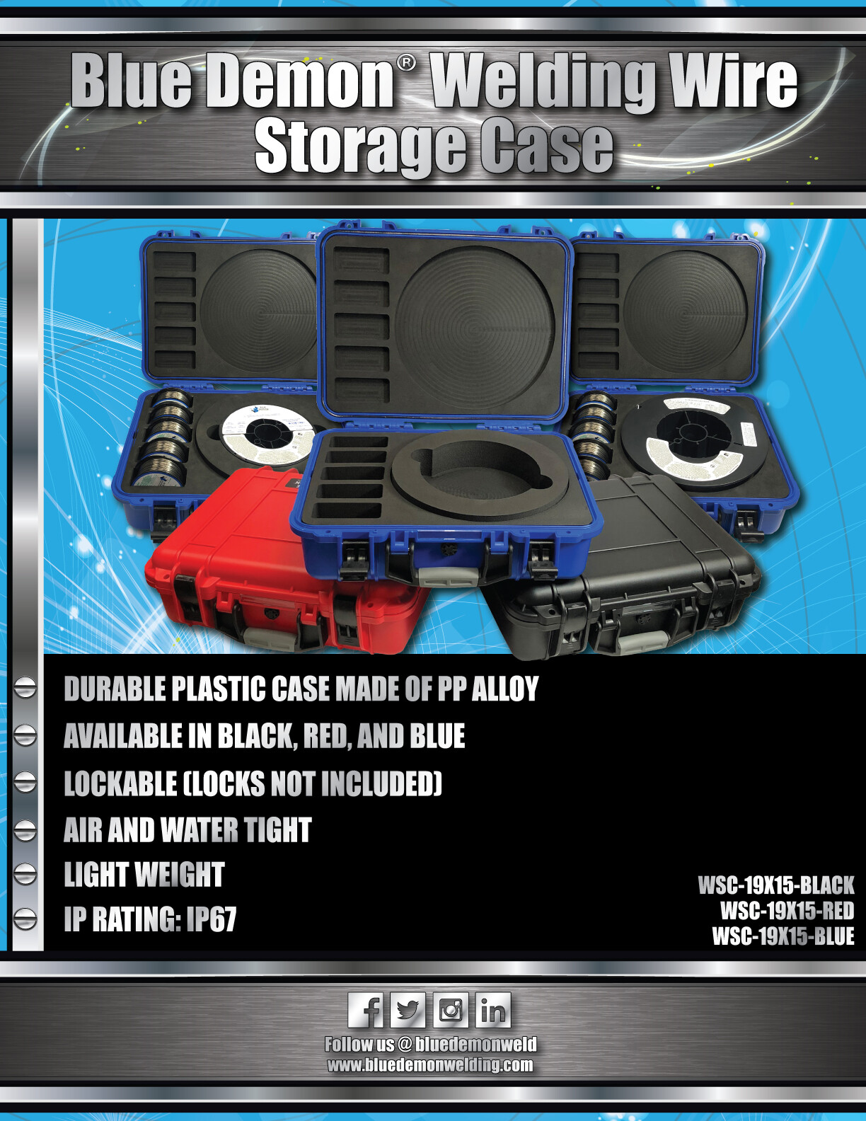 Mig Wire Storage Case, Black, Red or Blue for GMAW Wire and Consumables