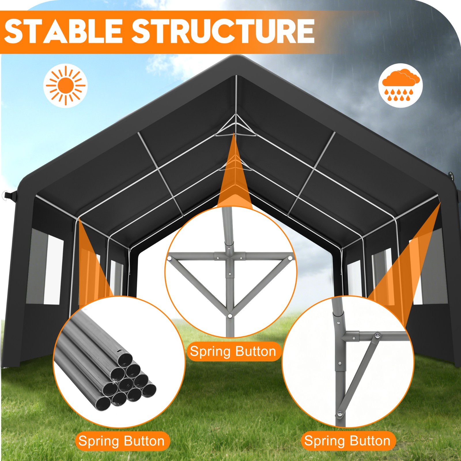 20’x20 ‘Outdoor Carport Canopy, Portable Garage Shelter with Side-Opening Door