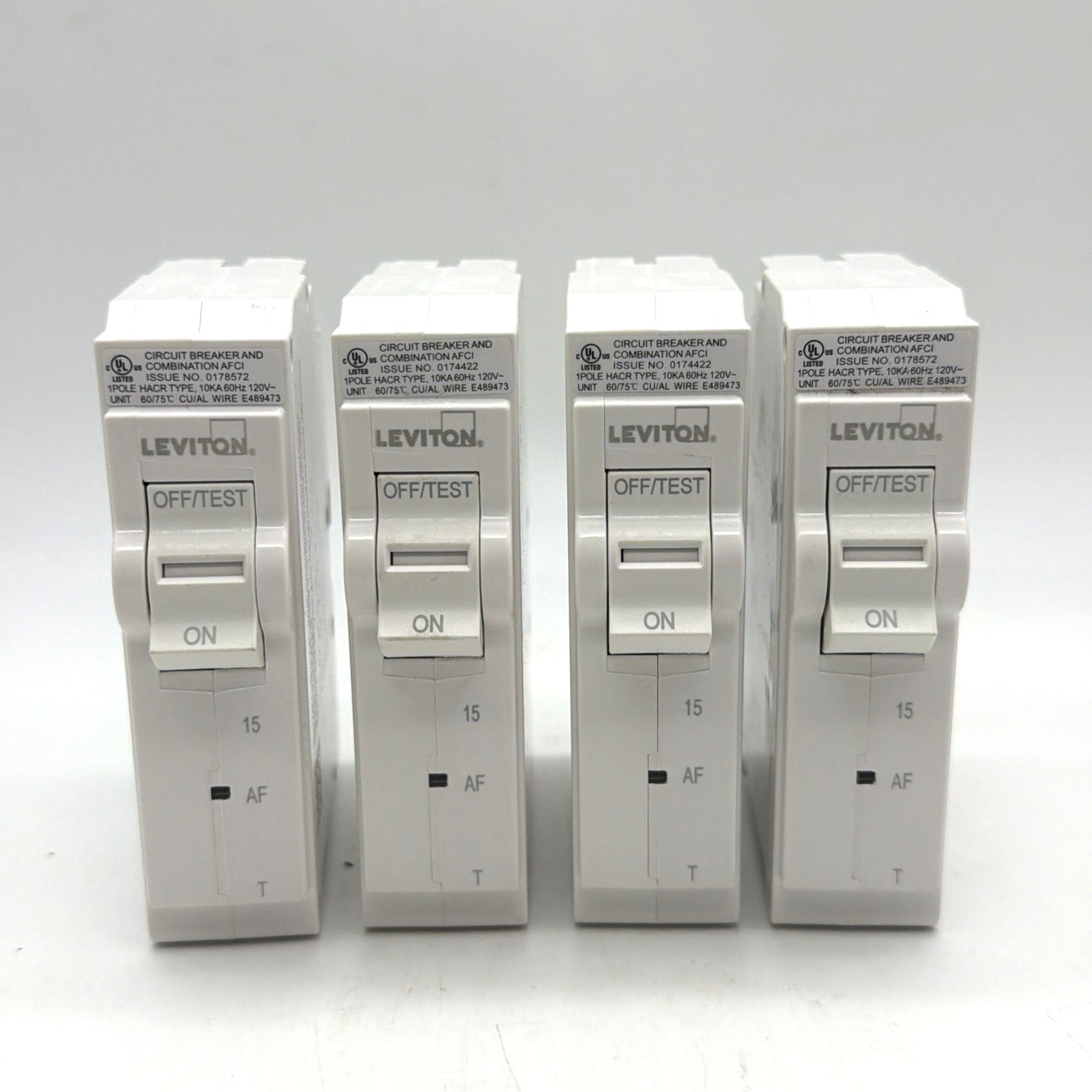 LEVITON LB115-AFT 15A 1-POLE AFCI PLUG-ON BREAKER 120V OPEN BOX LOT OF 4 GENUINE