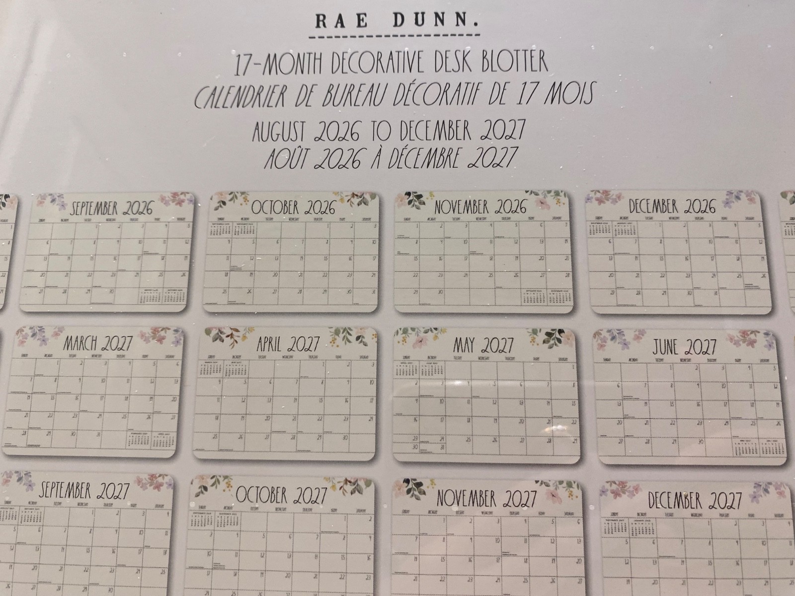 Rae Dunn ❤️2027 17-Month Desk Blotter Calendar/Planner “Flower” New