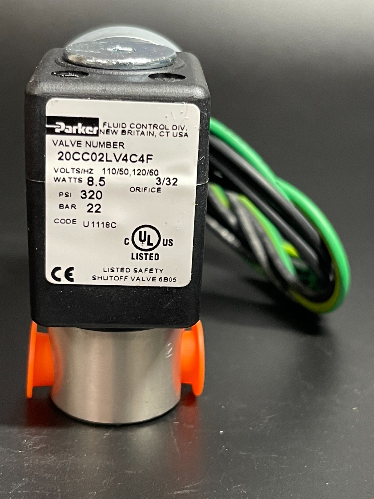 Parker 20CC02LV4C4F Solenoid Valve 1/8″ NPT 2‑Way NC 0–320 PSI 120V Coil