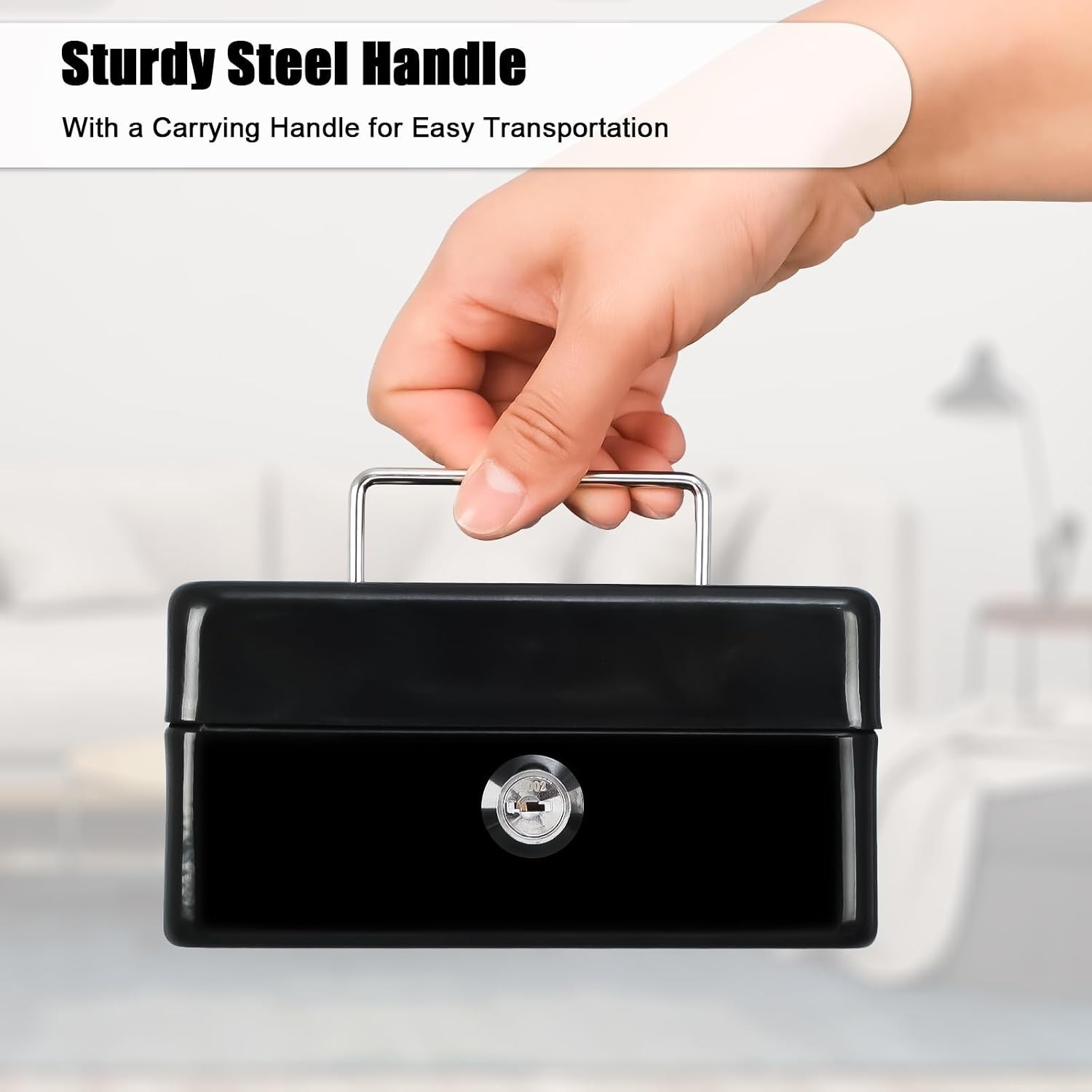 Durable Key Lock Cash Box – Scratch Resistant, Portable – 5.91×4.72×3.15 Black