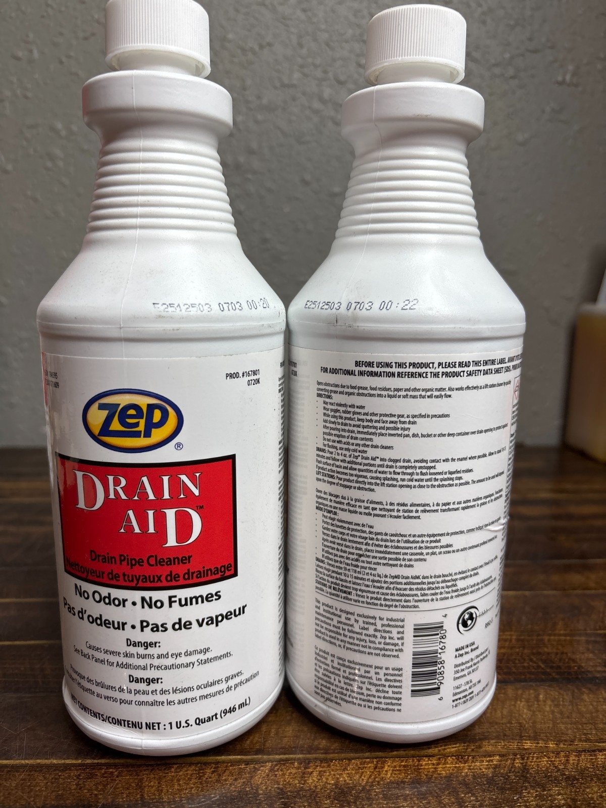 2 Pack Zep Drain Aid Drain Pipe Cleaner No Odor & No Fumes1 Quart 32 oz