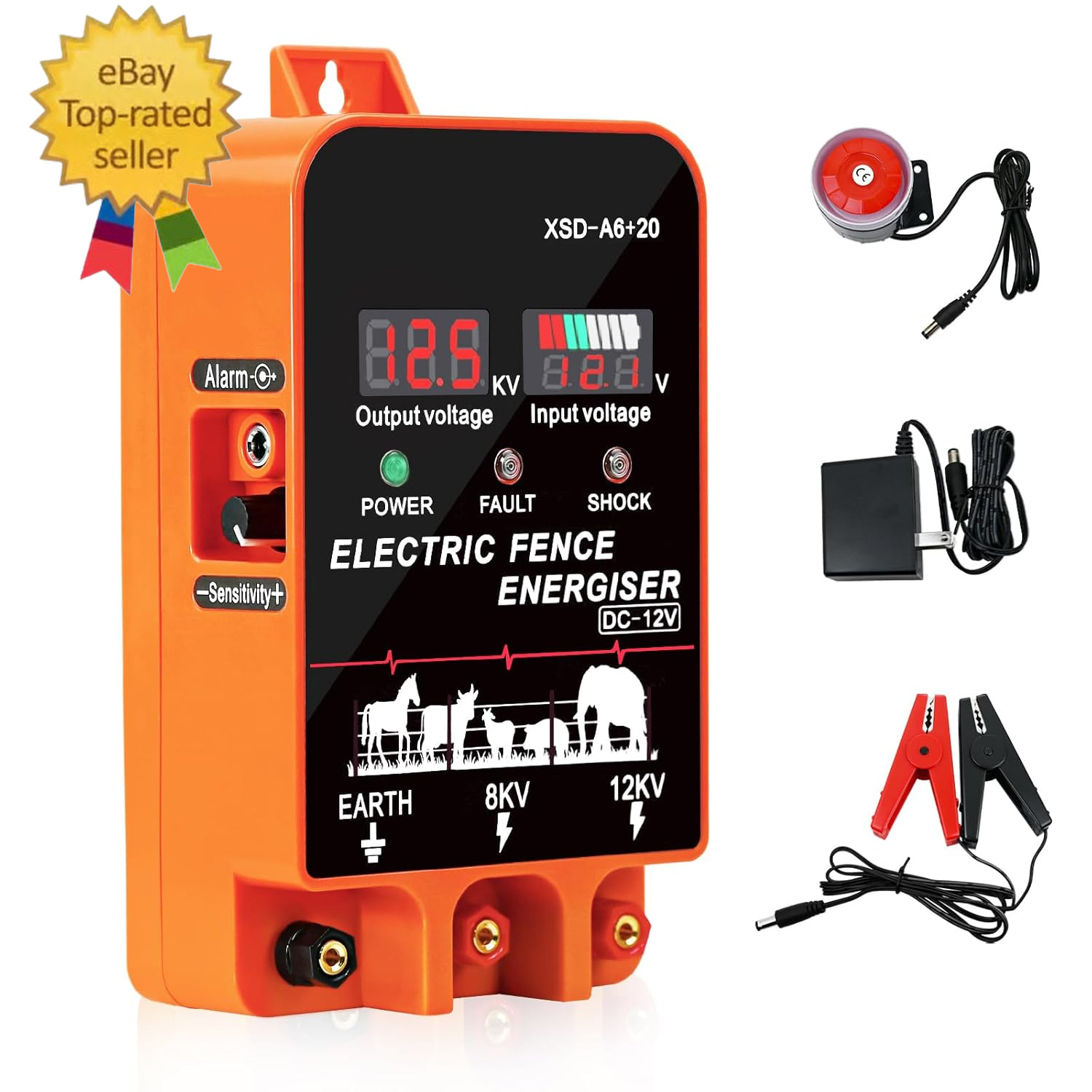 5.5J Electric Fence Charger Energizer, 5.5 Joules 10 Miles, AC DC 2 in 1 Powered