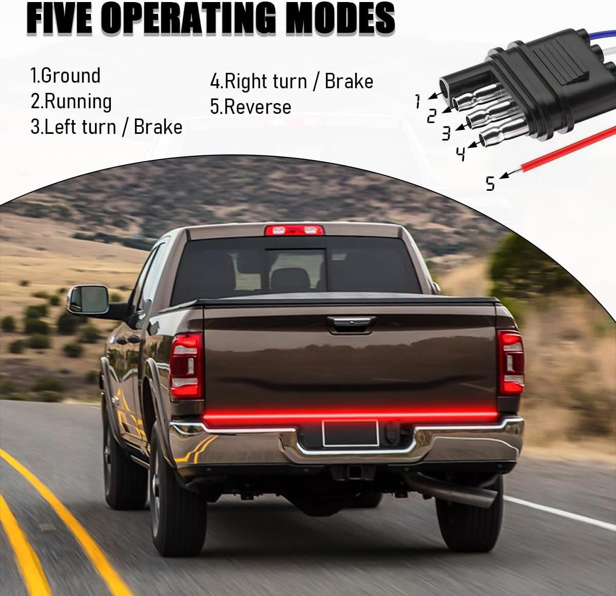 Truck Tailgate Light Bar, 59″ Waterproof Triple Row LED Light Strip, Strip Light