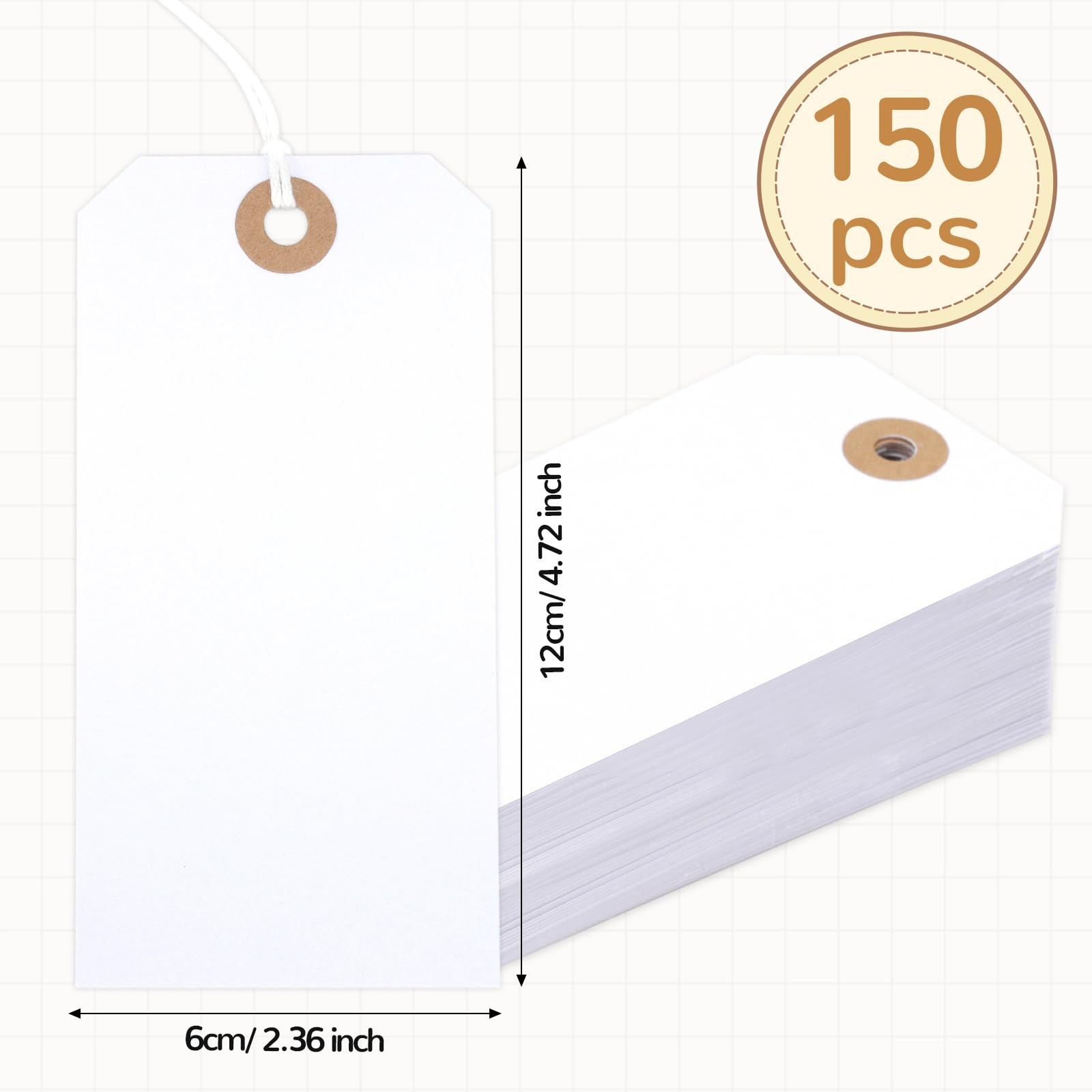 150 PCS Blank Shipping Tag 4.75×2.375 Inches Manila Label String White DIY