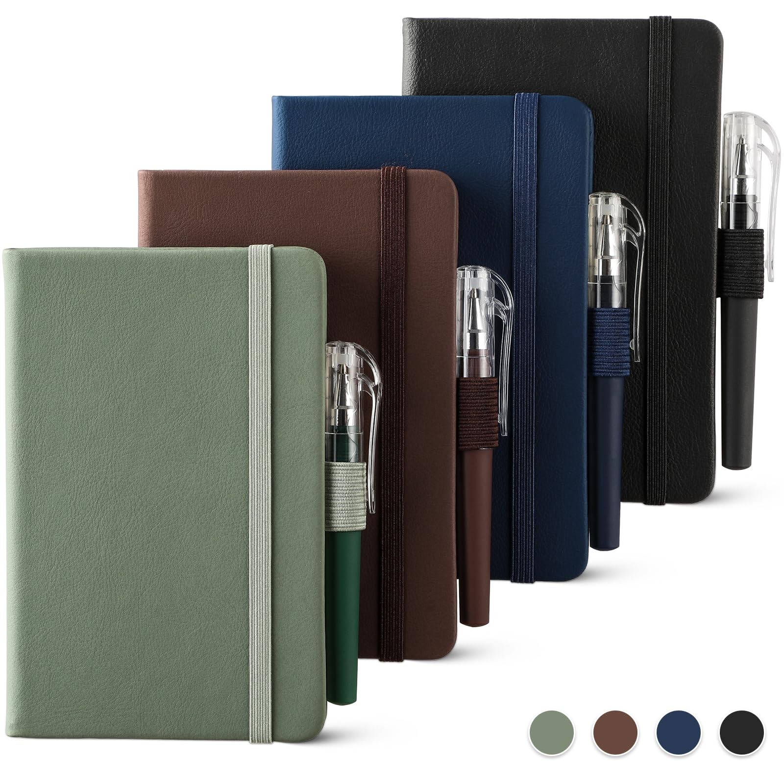 NETANY 4 Pack Pocket Notebook Small Notebook, A6 Mini Leather Hardcover Journal,